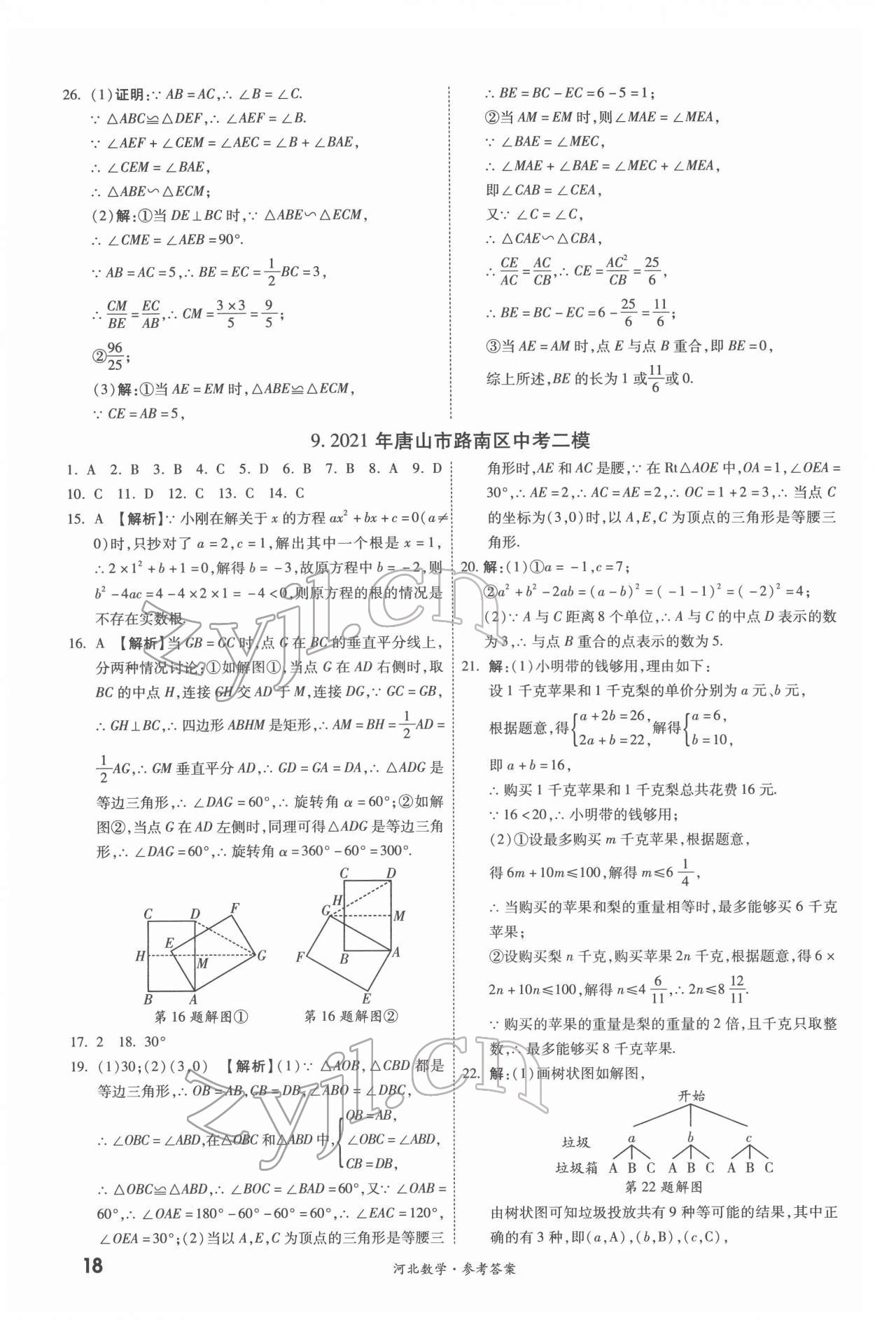 2022年一戰(zhàn)成名優(yōu)質(zhì)模擬卷精選數(shù)學(xué)河北專(zhuān)版 參考答案第17頁(yè)