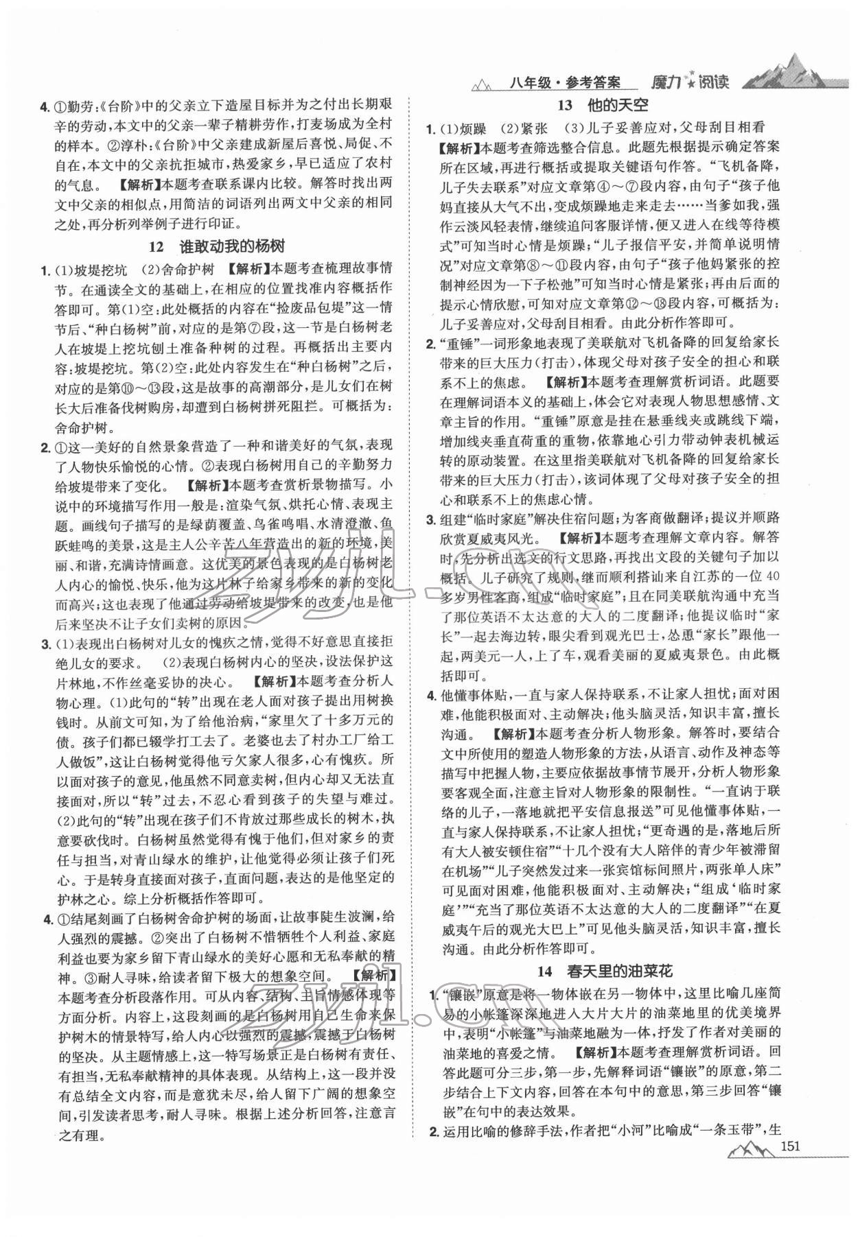 2021年魔力閱讀初中語(yǔ)文課外閱讀一本通八年級(jí)人教版 參考答案第5頁(yè)