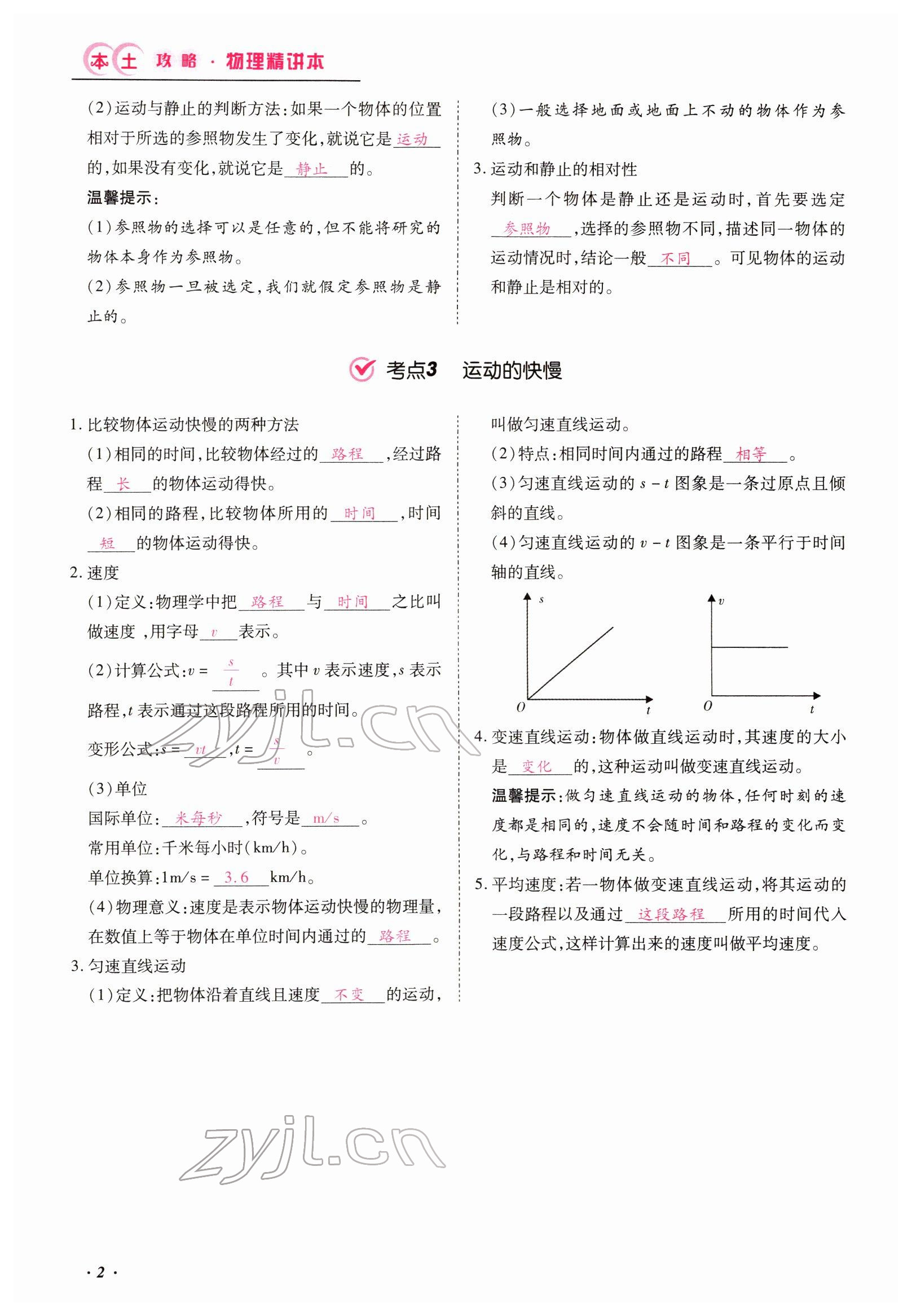 2022年本土攻略精準復(fù)習(xí)方案物理云南專版 參考答案第2頁