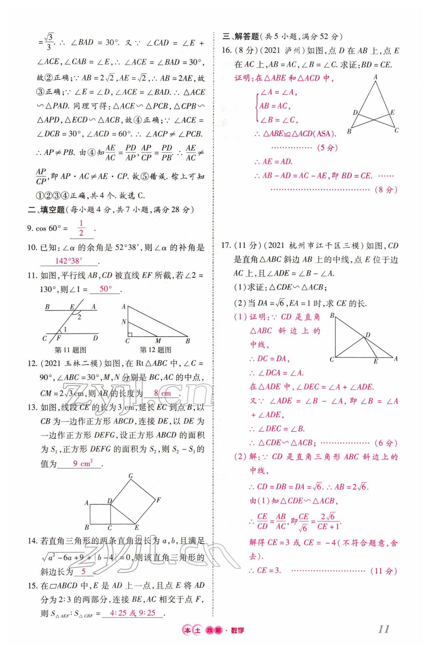 2022年本土攻略精準(zhǔn)復(fù)習(xí)方案數(shù)學(xué)云南專版 參考答案第36頁