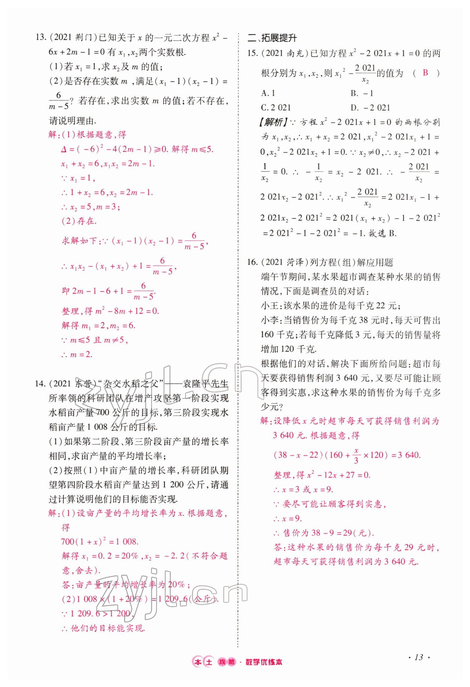 2022年本土攻略精準(zhǔn)復(fù)習(xí)方案數(shù)學(xué)云南專版 參考答案第42頁(yè)