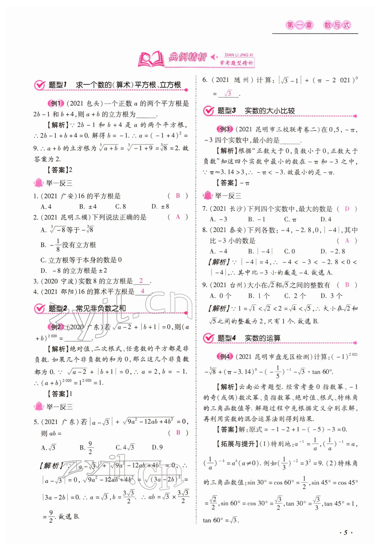 2022年本土攻略精準(zhǔn)復(fù)習(xí)方案數(shù)學(xué)云南專版 參考答案第13頁(yè)