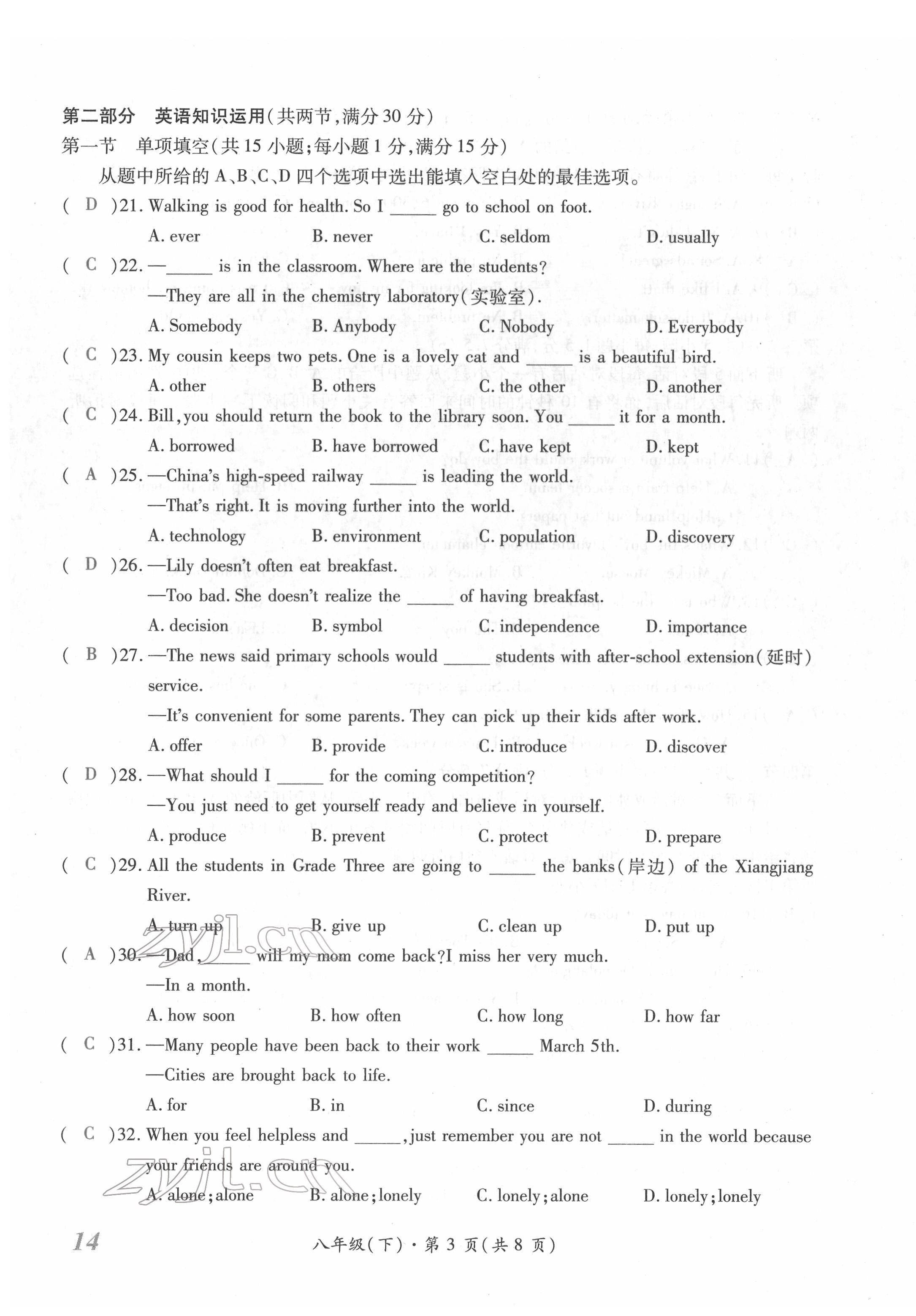 2022年本土攻略精準(zhǔn)復(fù)習(xí)方案英語云南專版 參考答案第95頁
