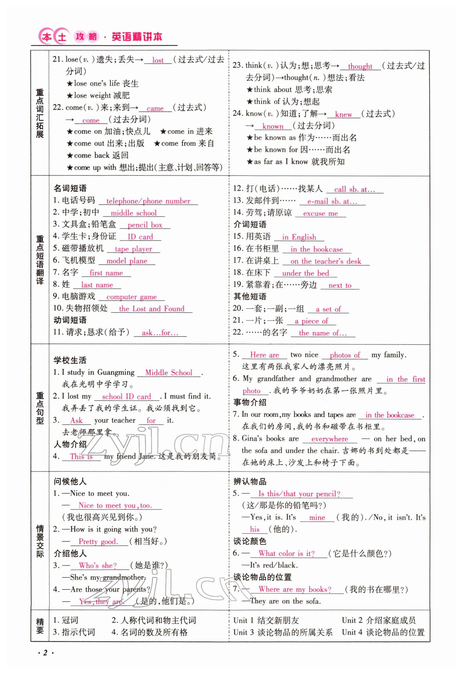 2022年本土攻略精準復(fù)習(xí)方案英語云南專版 參考答案第4頁
