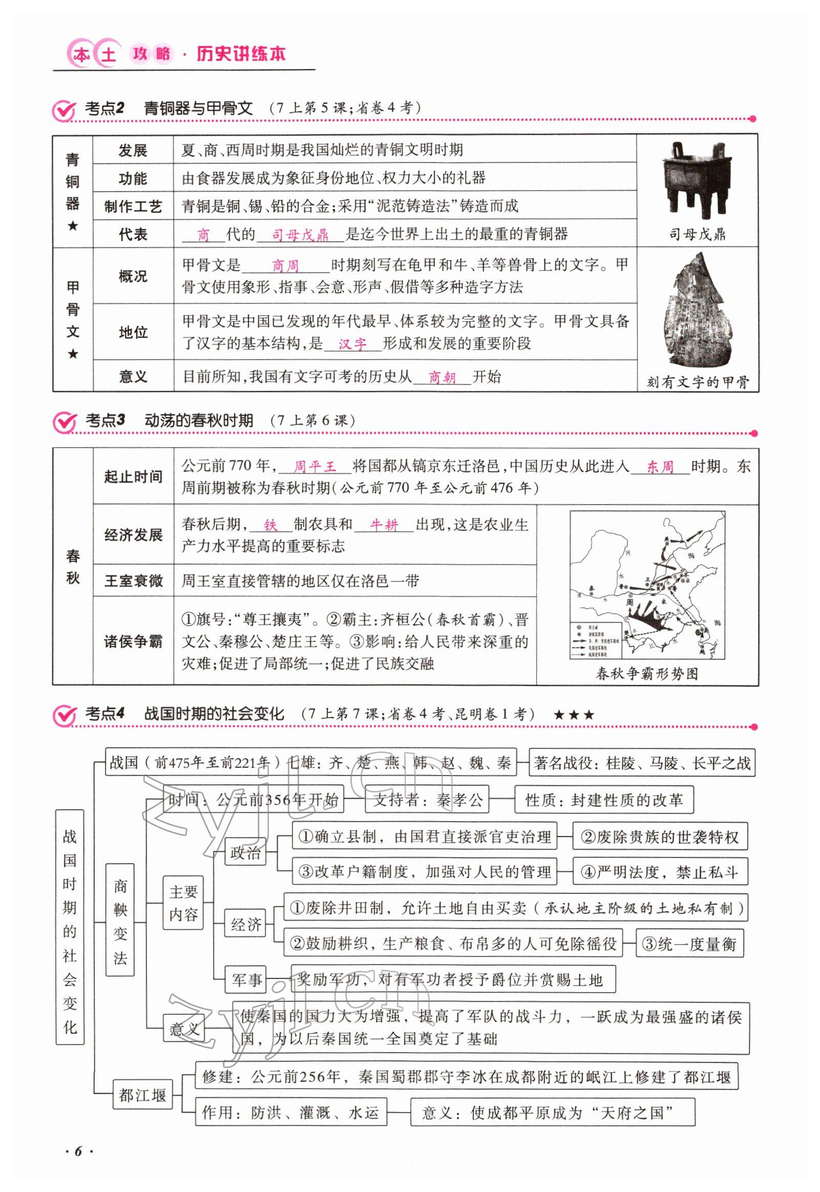 2022年本土攻略精準(zhǔn)復(fù)習(xí)方案歷史云南專版 參考答案第6頁