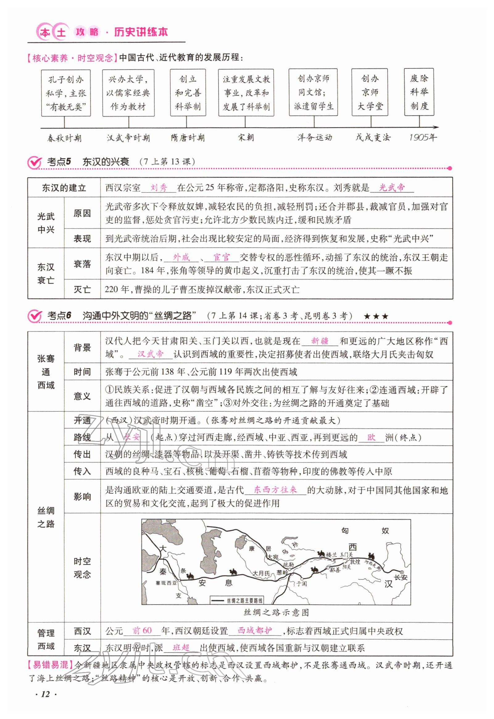 2022年本土攻略精準(zhǔn)復(fù)習(xí)方案歷史云南專版 參考答案第12頁(yè)