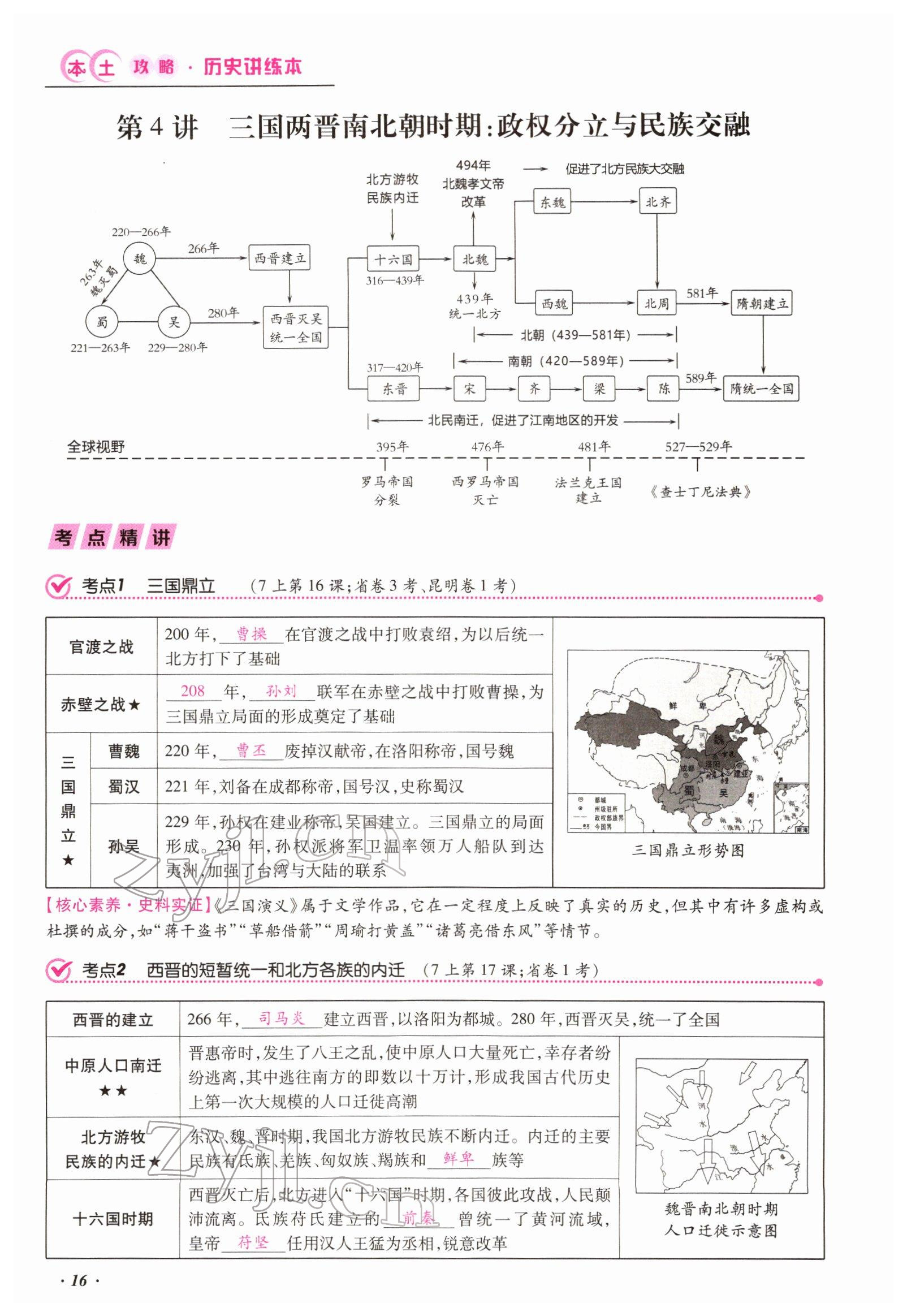 2022年本土攻略精準復(fù)習(xí)方案歷史云南專版 參考答案第16頁