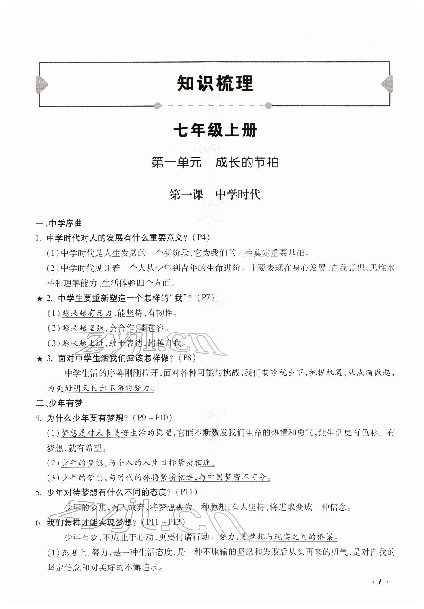 2022年本土攻略精準復習方案道德與法治云南專版 參考答案第1頁