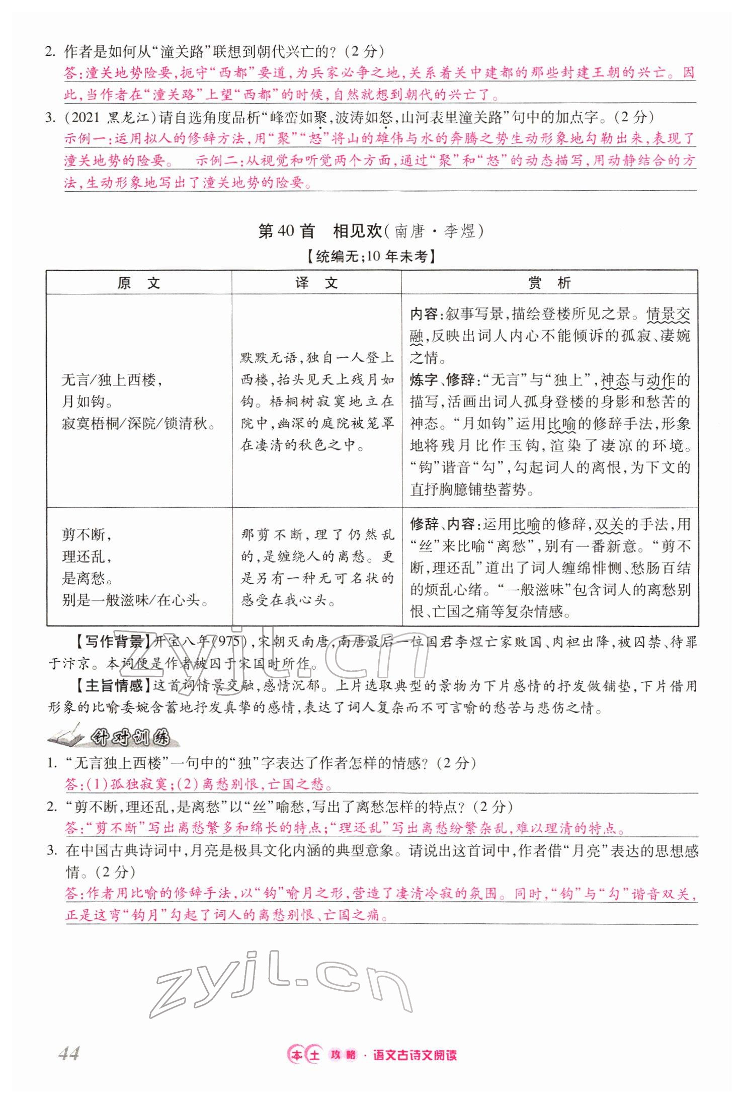 2022年本土攻略精準(zhǔn)復(fù)習(xí)方案語(yǔ)文云南專版 第44頁(yè)