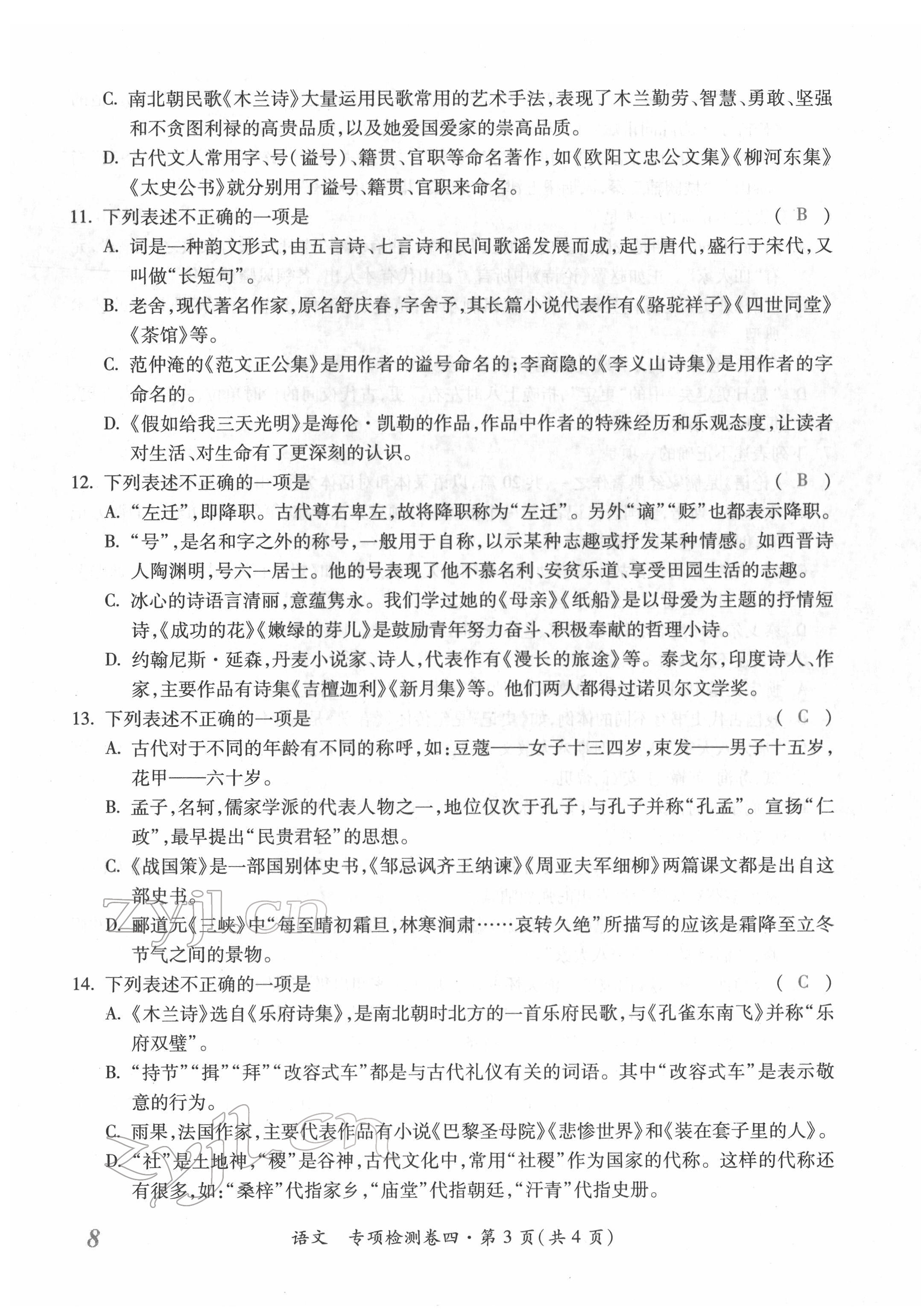 2022年本土攻略精準復(fù)習(xí)方案語文云南專版 參考答案第38頁