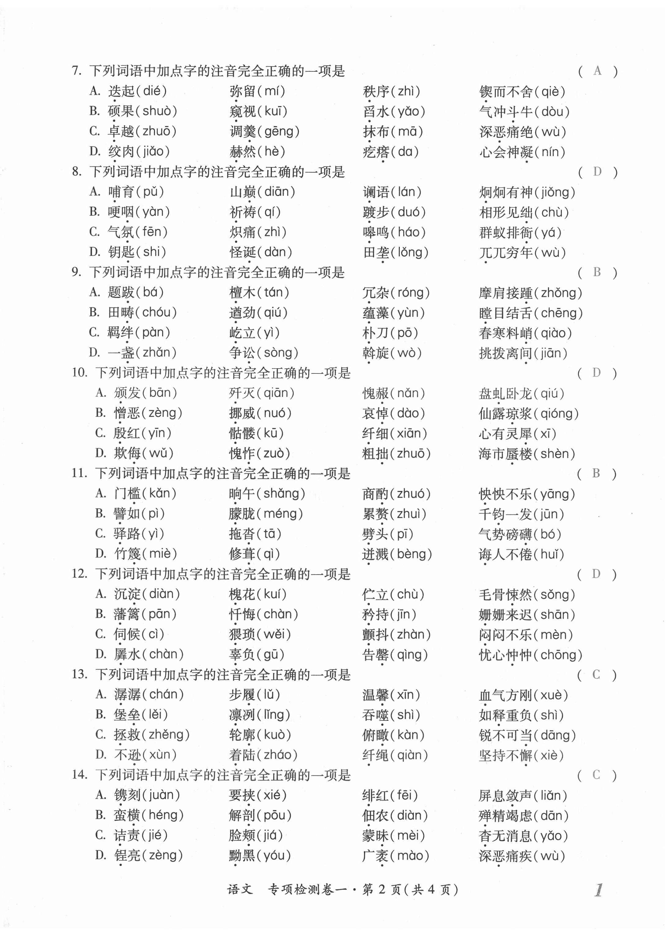 2022年本土攻略精準(zhǔn)復(fù)習(xí)方案語文云南專版 參考答案第4頁