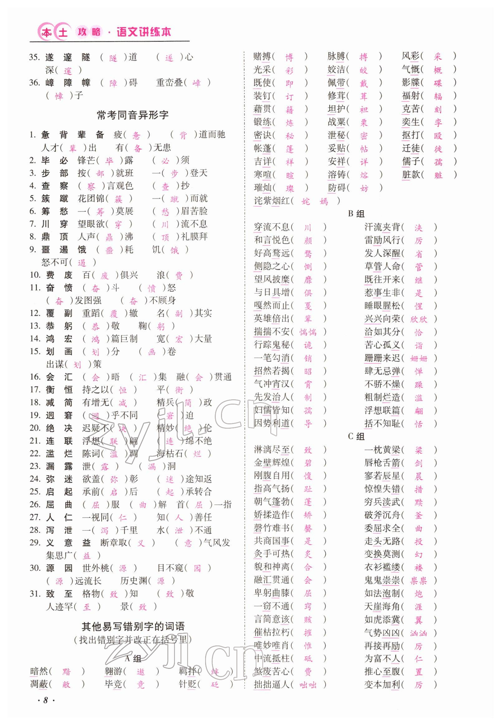 2022年本土攻略精準復習方案語文云南專版 參考答案第16頁