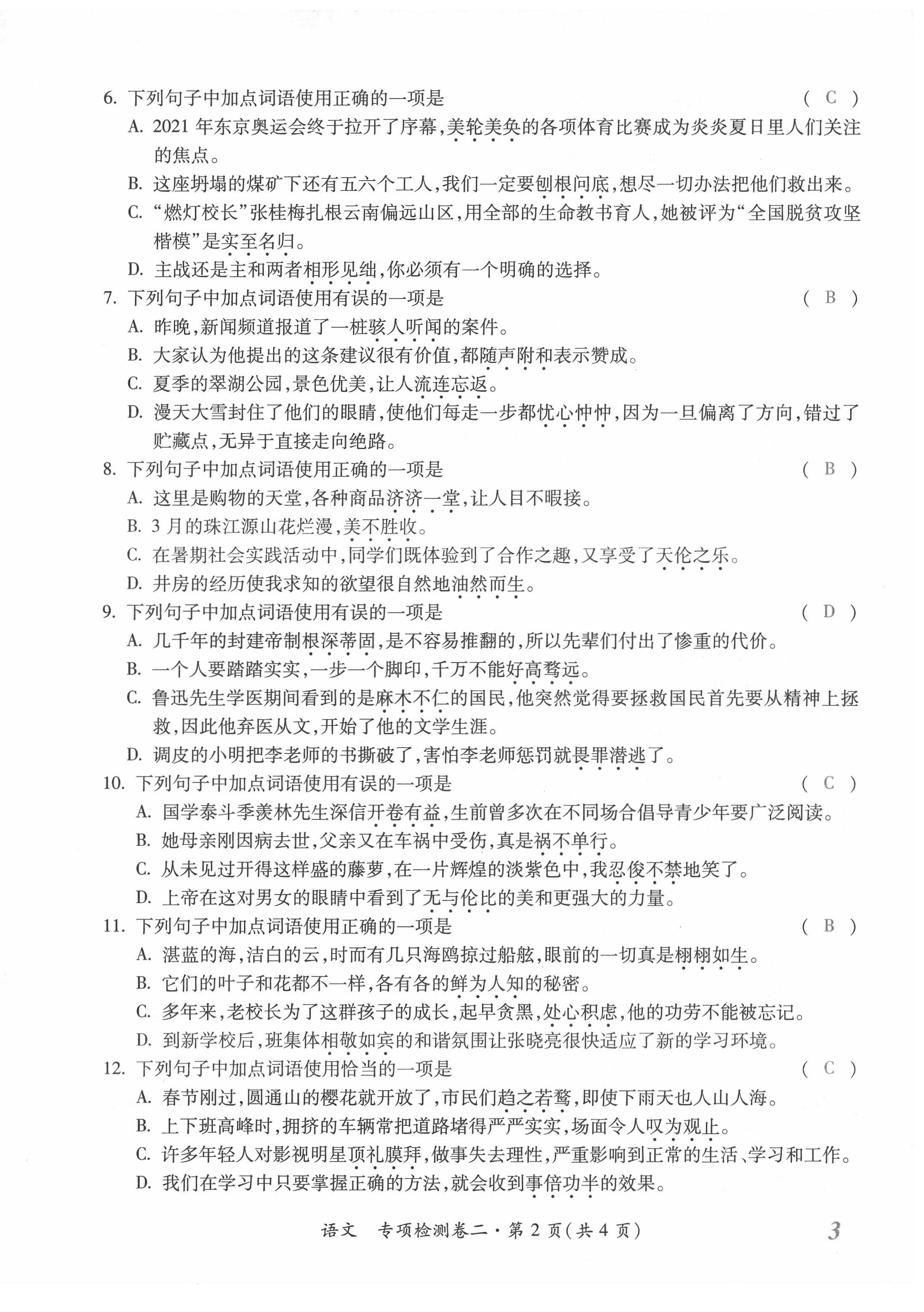 2022年本土攻略精準(zhǔn)復(fù)習(xí)方案語文云南專版 參考答案第12頁