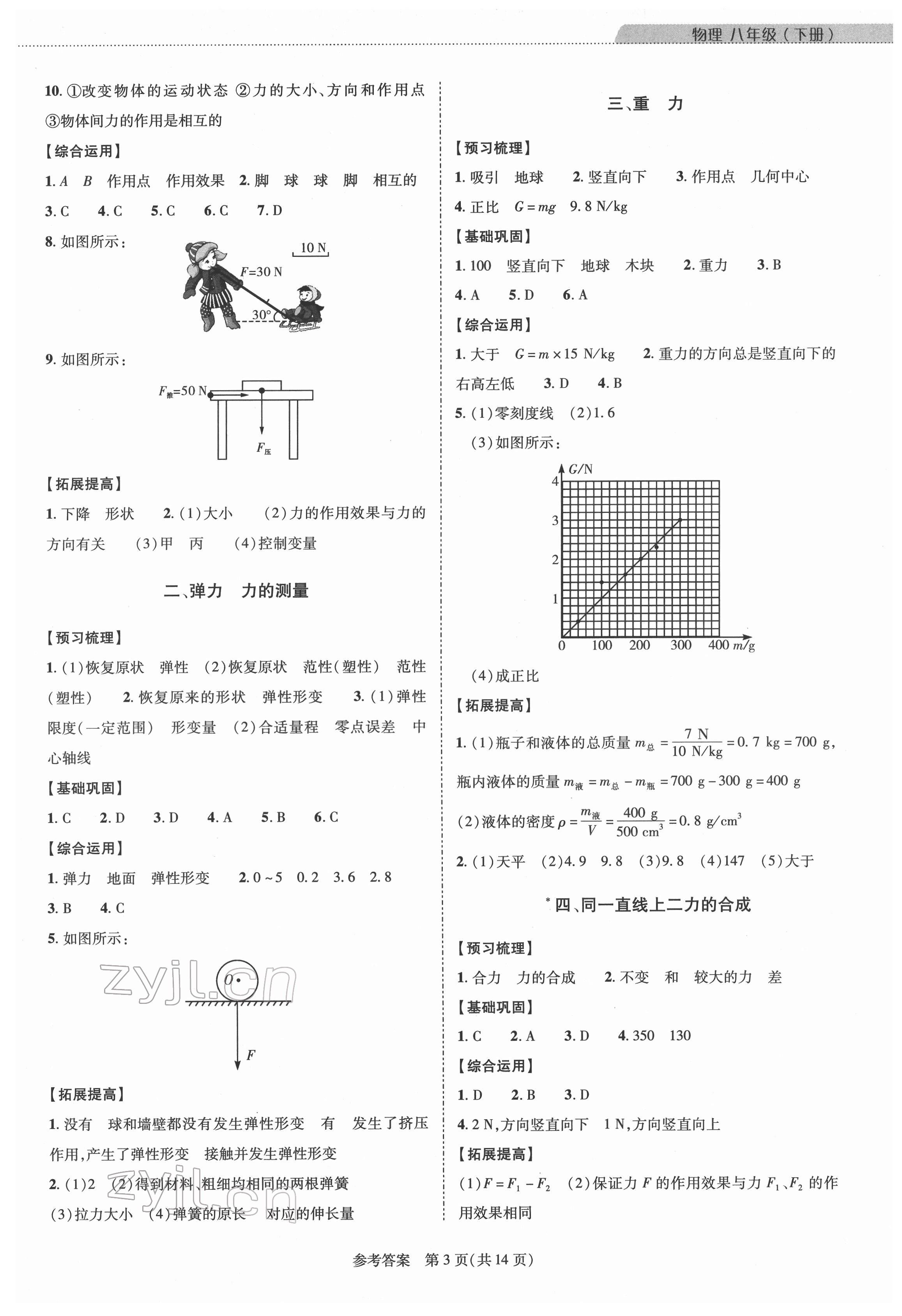 2022年新課程同步學(xué)案八年級(jí)物理下冊(cè)北師大版 參考答案第3頁(yè)