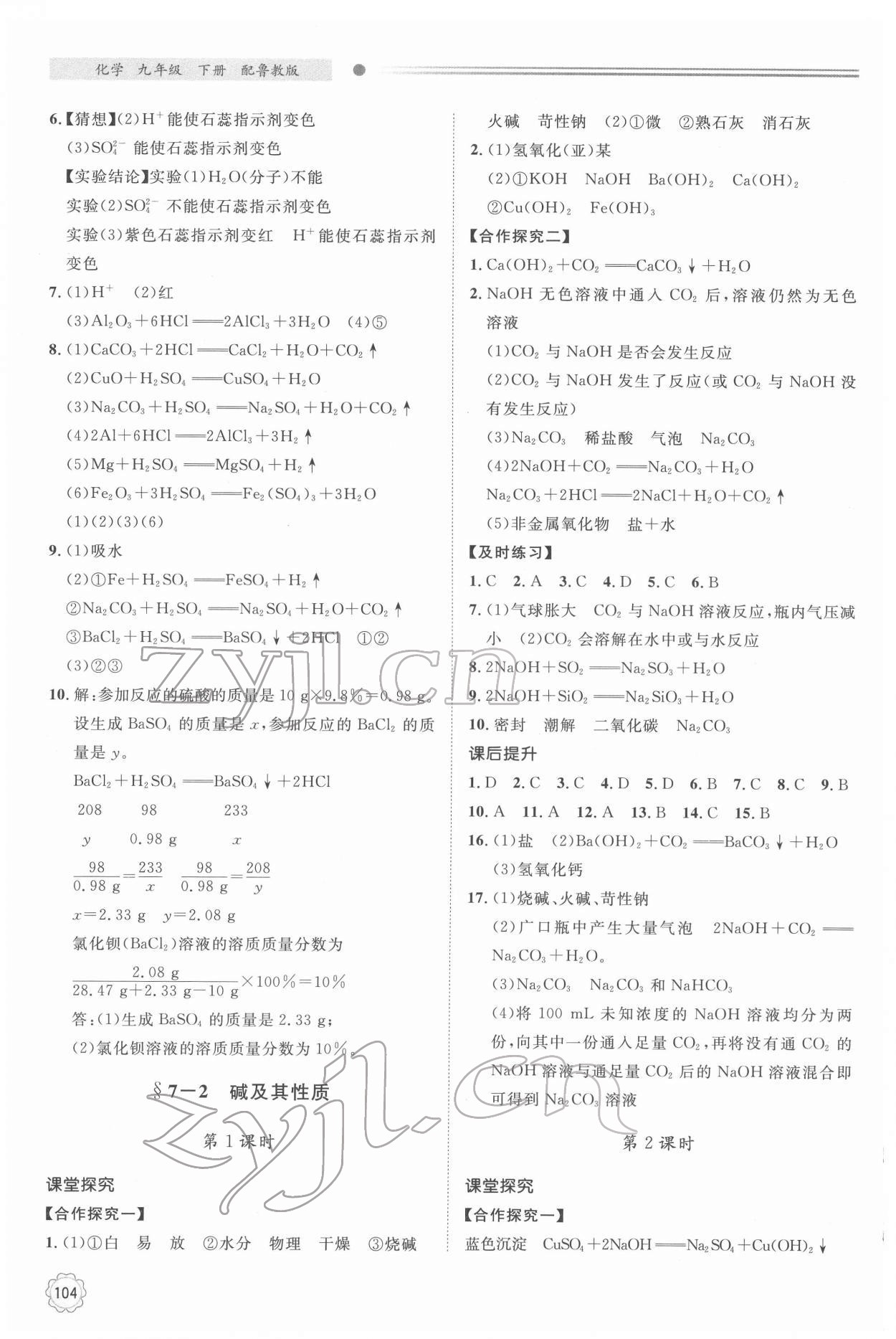 2022年初中同步練習冊九年級化學下冊魯教版明天出版社 第2頁