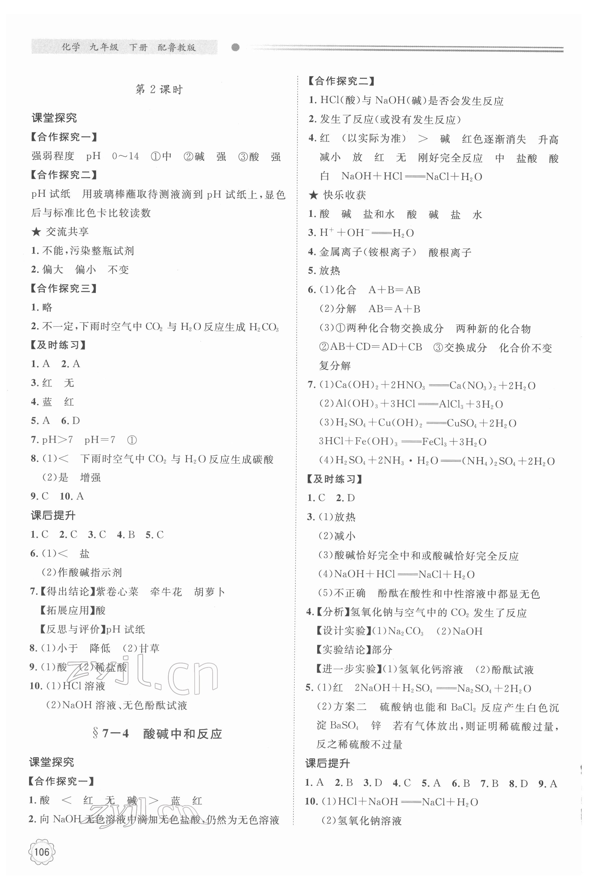 2022年初中同步練習冊九年級化學下冊魯教版明天出版社 第4頁