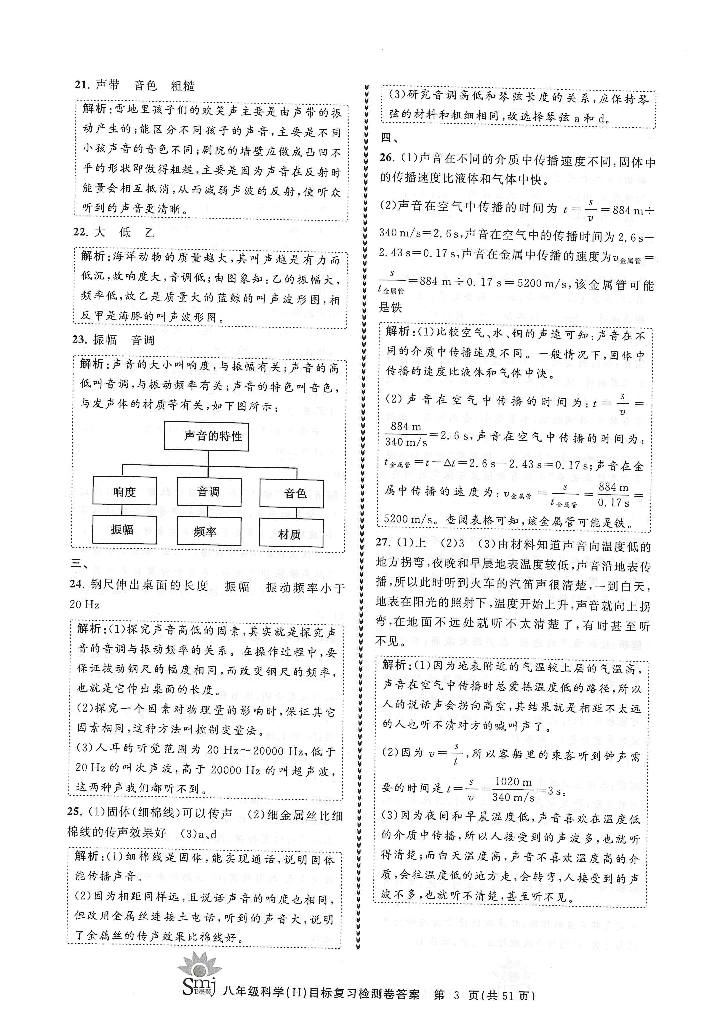 2022年目標(biāo)復(fù)習(xí)檢測卷八年級科學(xué)下冊華師大版 參考答案第3頁