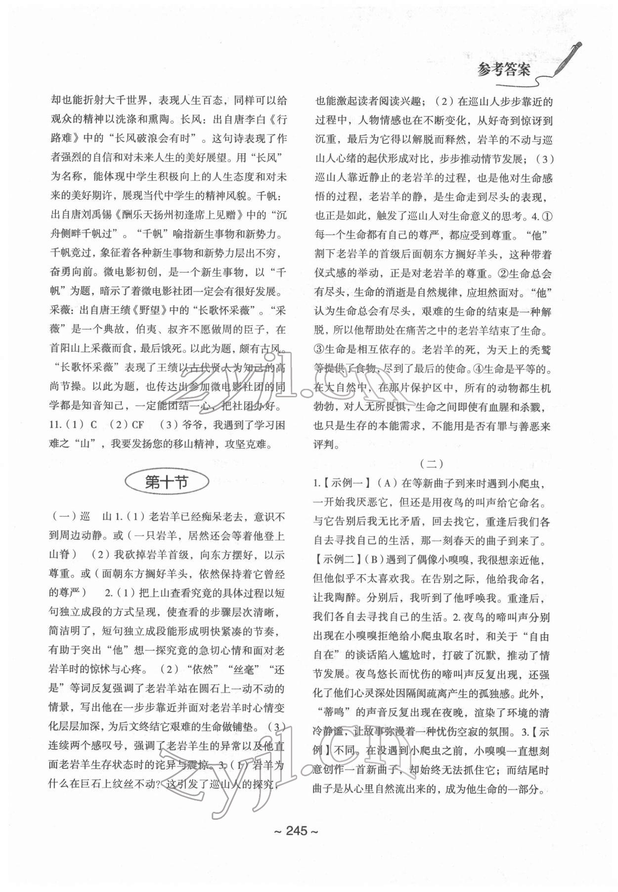 2022年初中總復(fù)習(xí)教學(xué)指導(dǎo)語(yǔ)文&nbsp;參考答案第7頁(yè)
