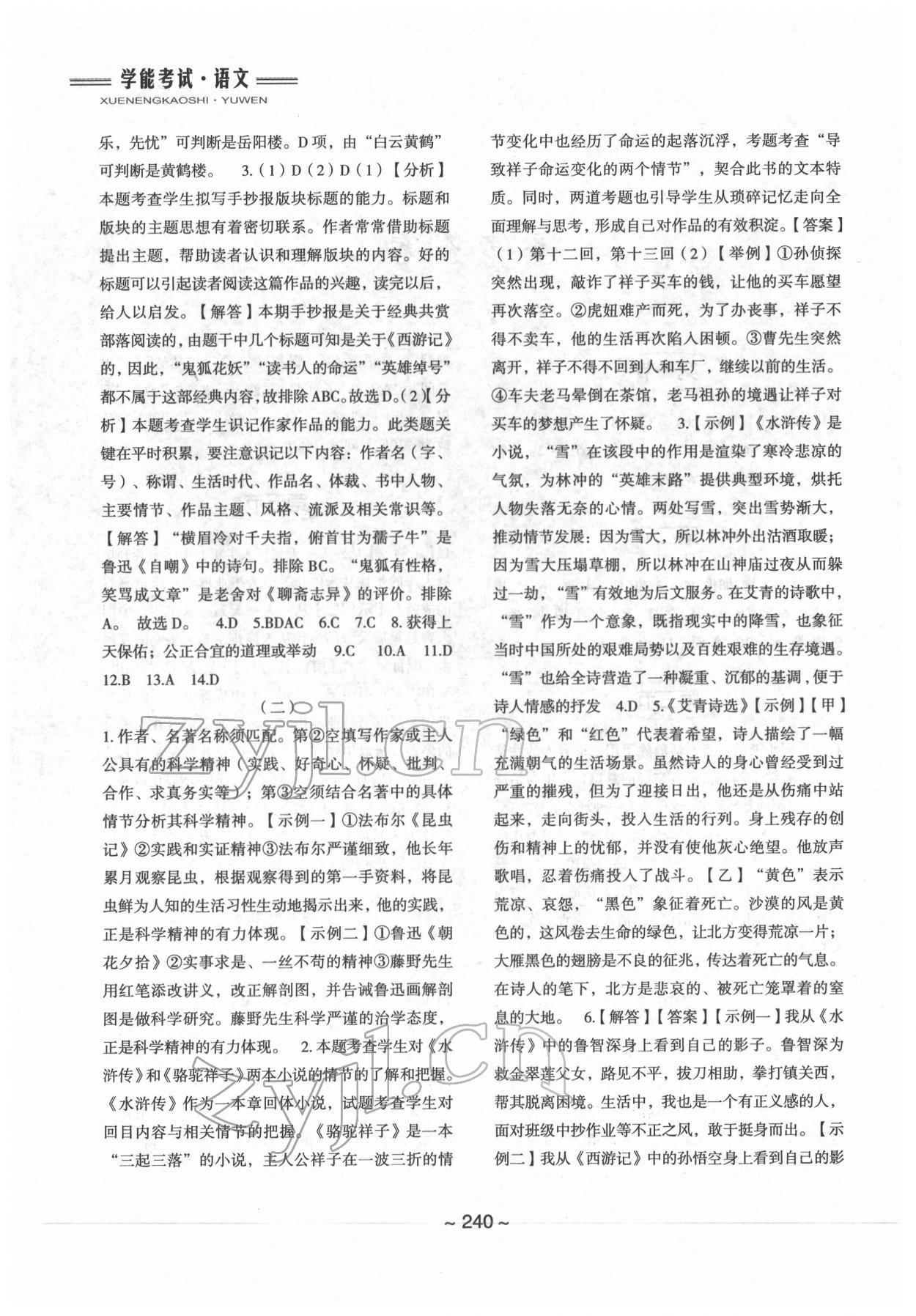 2022年初中总复习教学指导语文 参考答案第2页