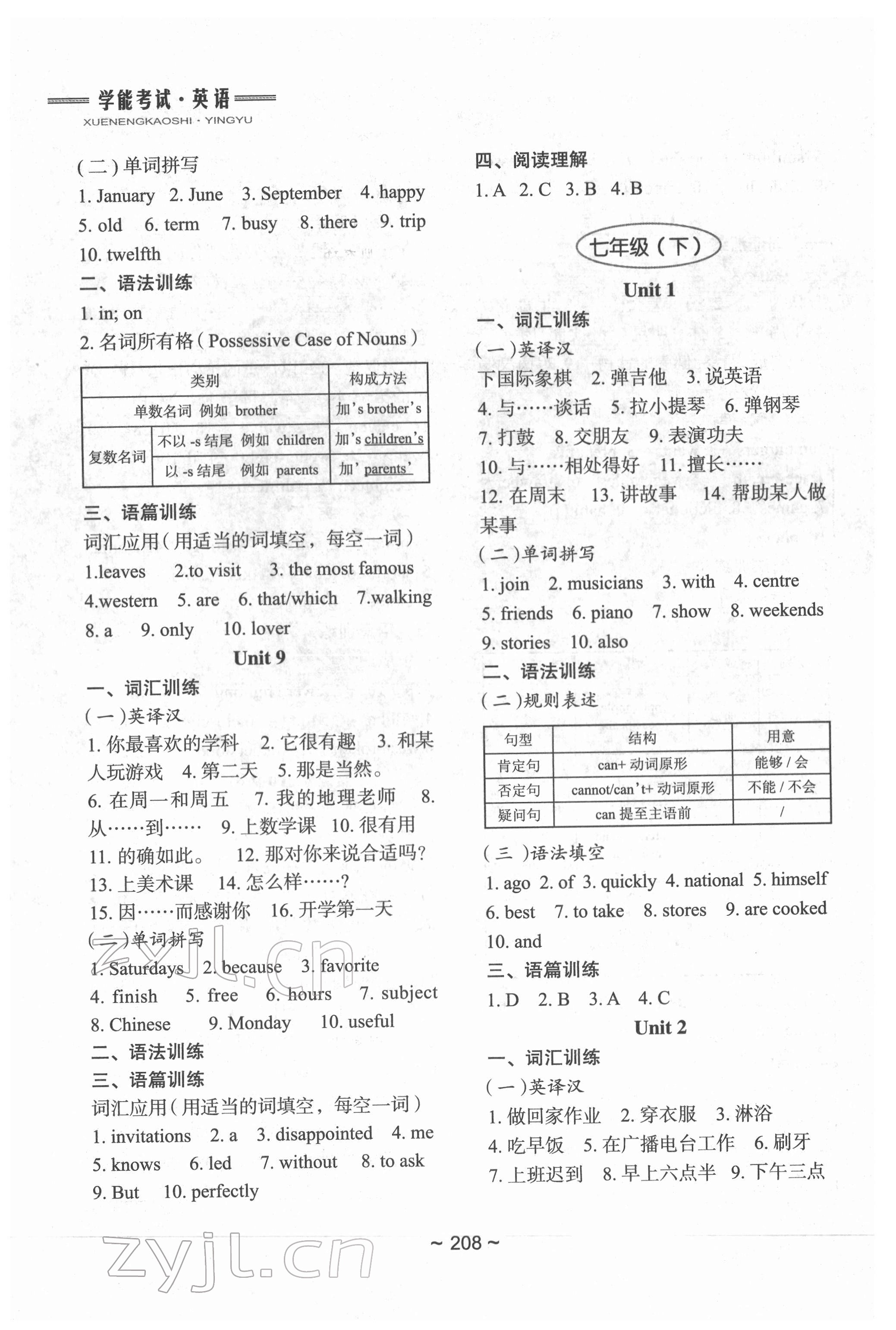 2022年初中總復(fù)習(xí)教學(xué)指導(dǎo)英語 參考答案第4頁