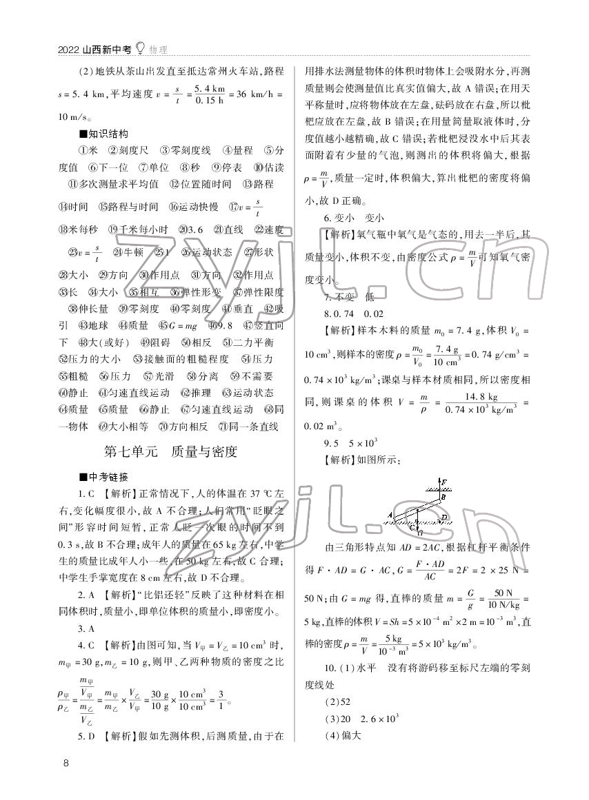 2022年山西新中考物理 參考答案第8頁