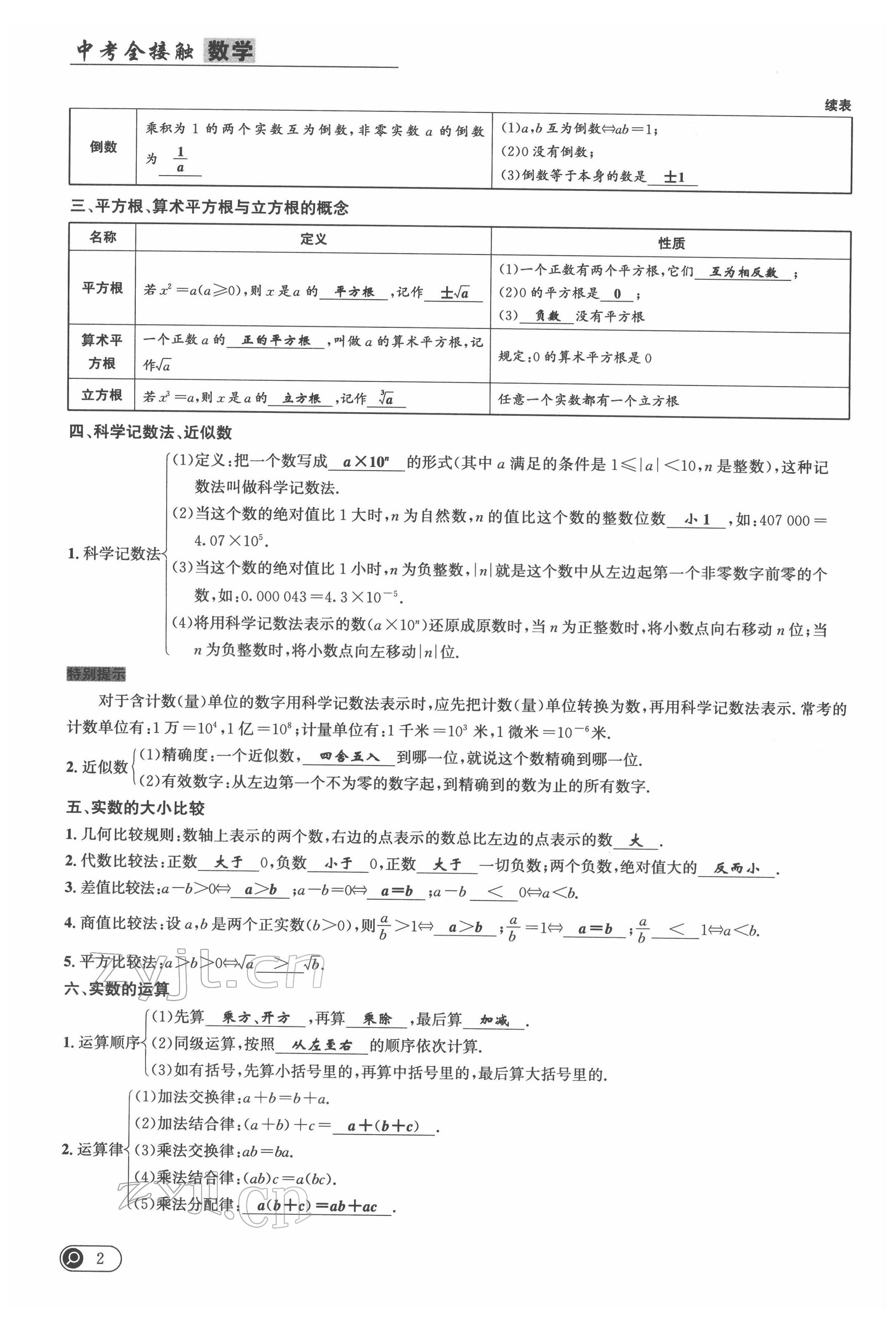 2022年中考全接觸中考試題突破數(shù)學四川專版 參考答案第2頁