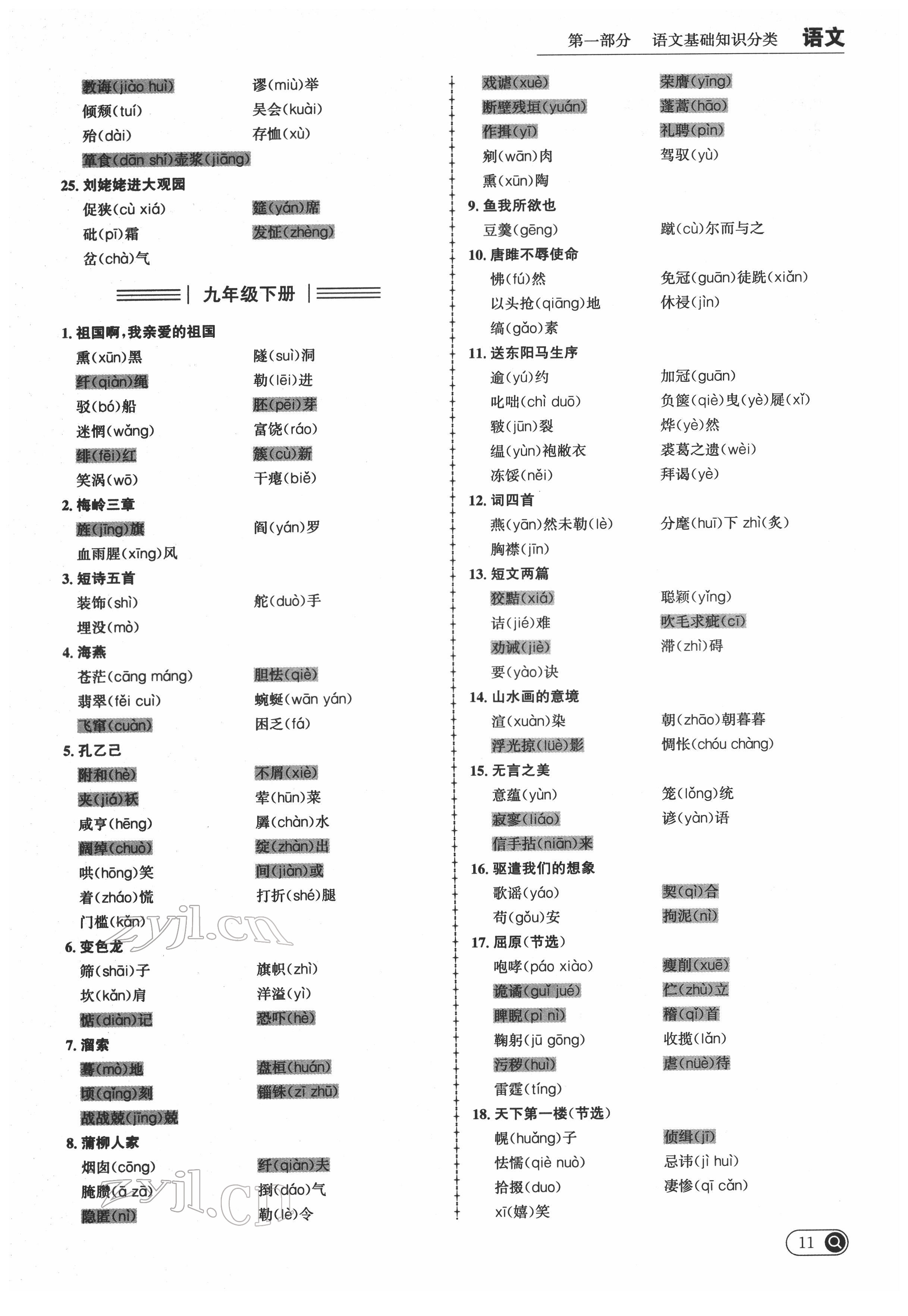 2022年中考全接觸中考試題突破語(yǔ)文四川專版 參考答案第17頁(yè)