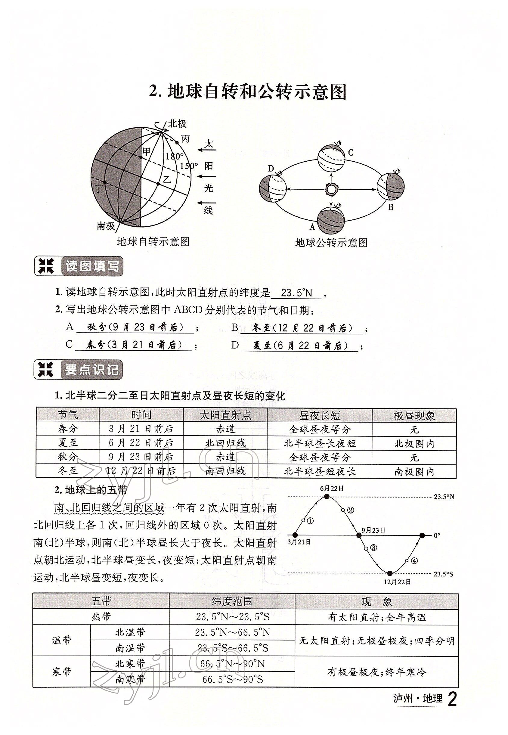 2022年国华考试中考总动员地理泸州专版 参考答案第2页