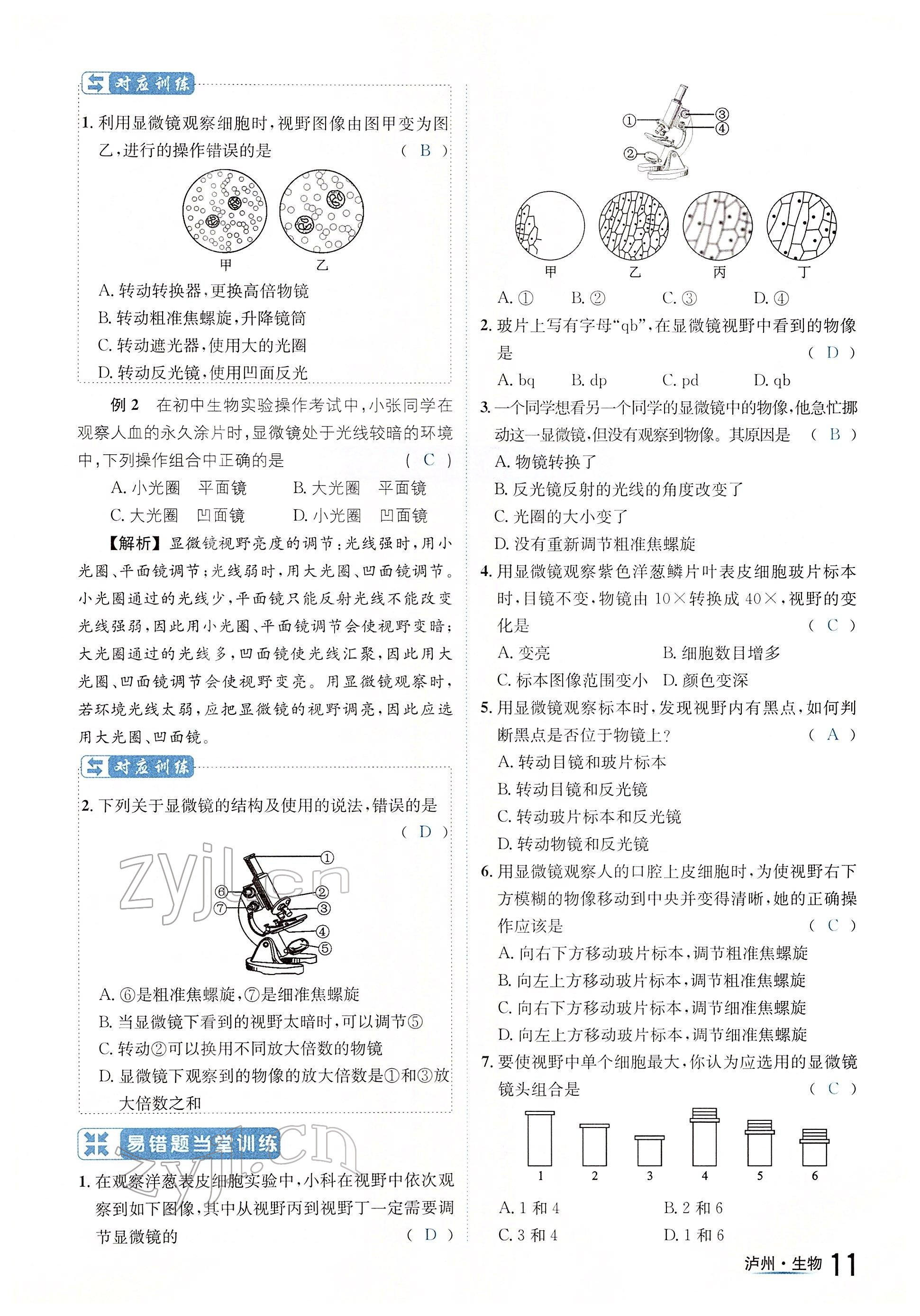 2022年國華考試中考總動員生物瀘州專版 參考答案第11頁