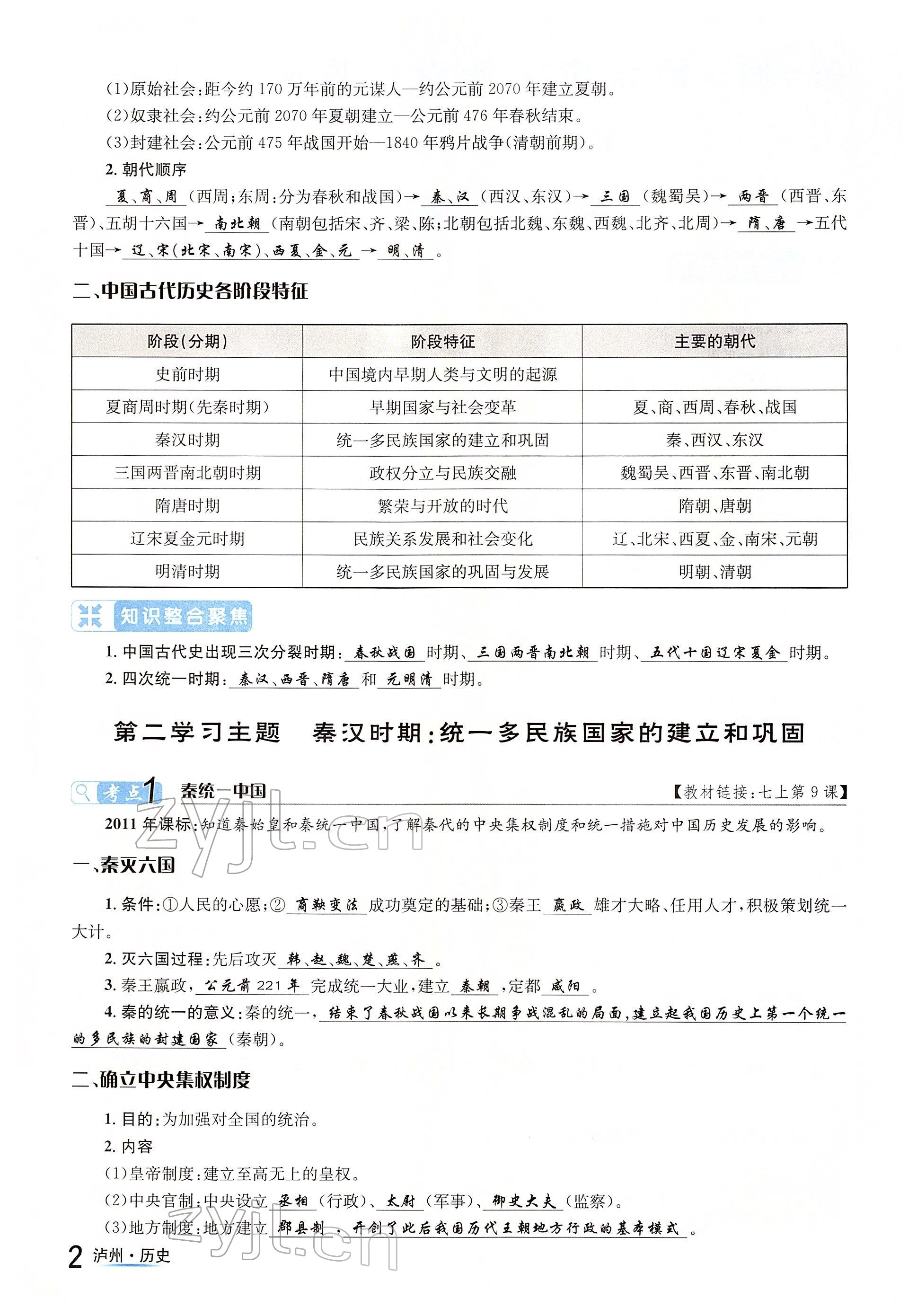 2022年國華考試中考總動員歷史瀘州專版 參考答案第2頁