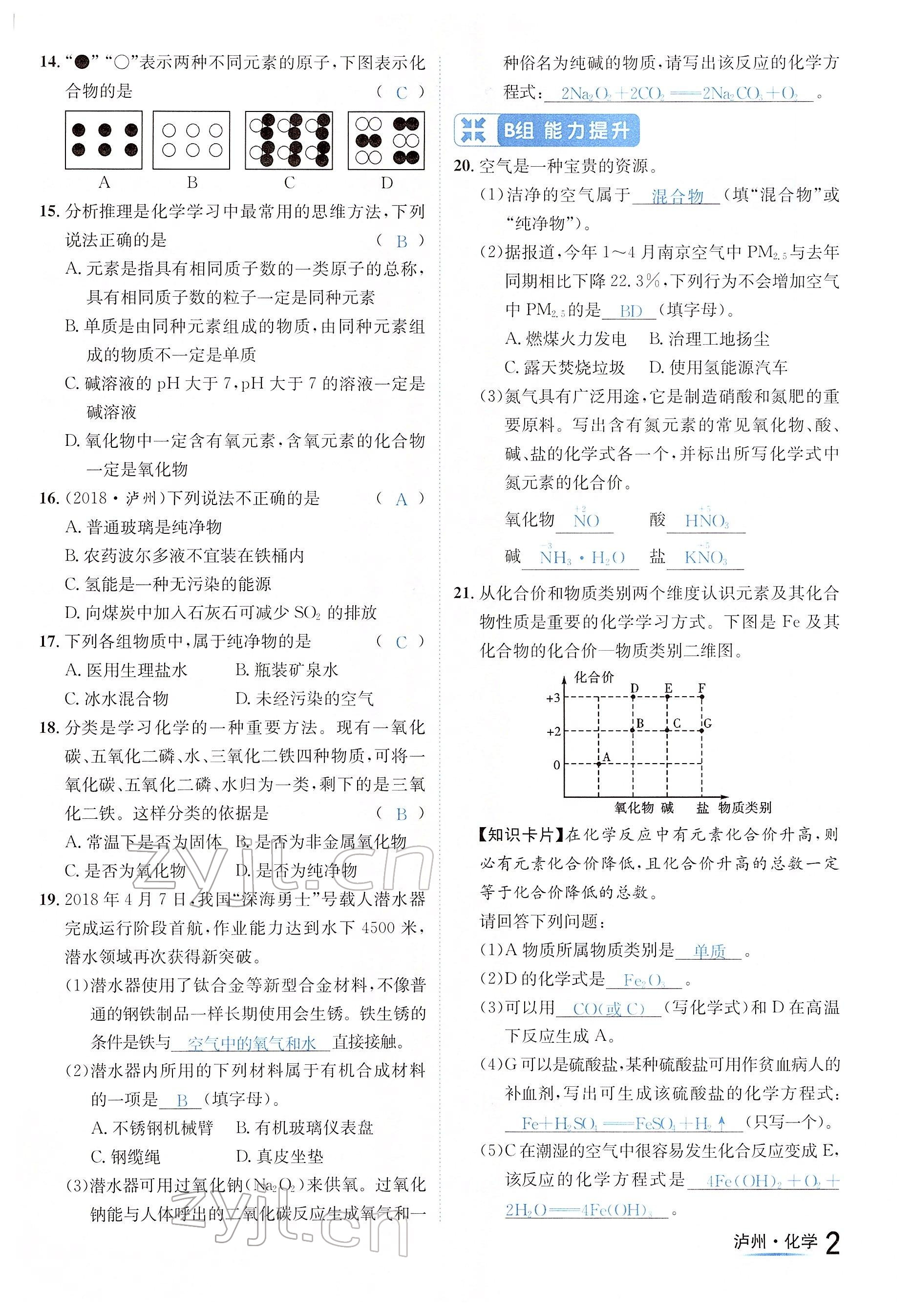 2022年國華考試中考總動(dòng)員化學(xué)瀘州專版 參考答案第2頁