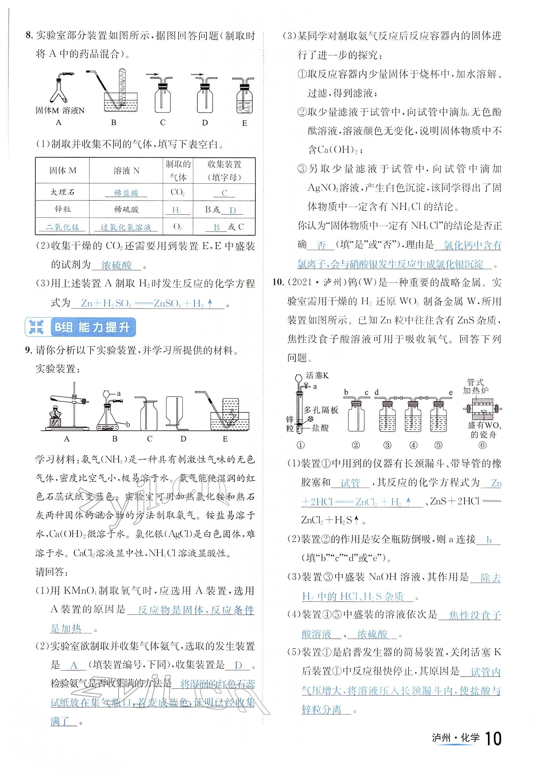 2022年国华考试中考总动员化学泸州专版 参考答案第10页