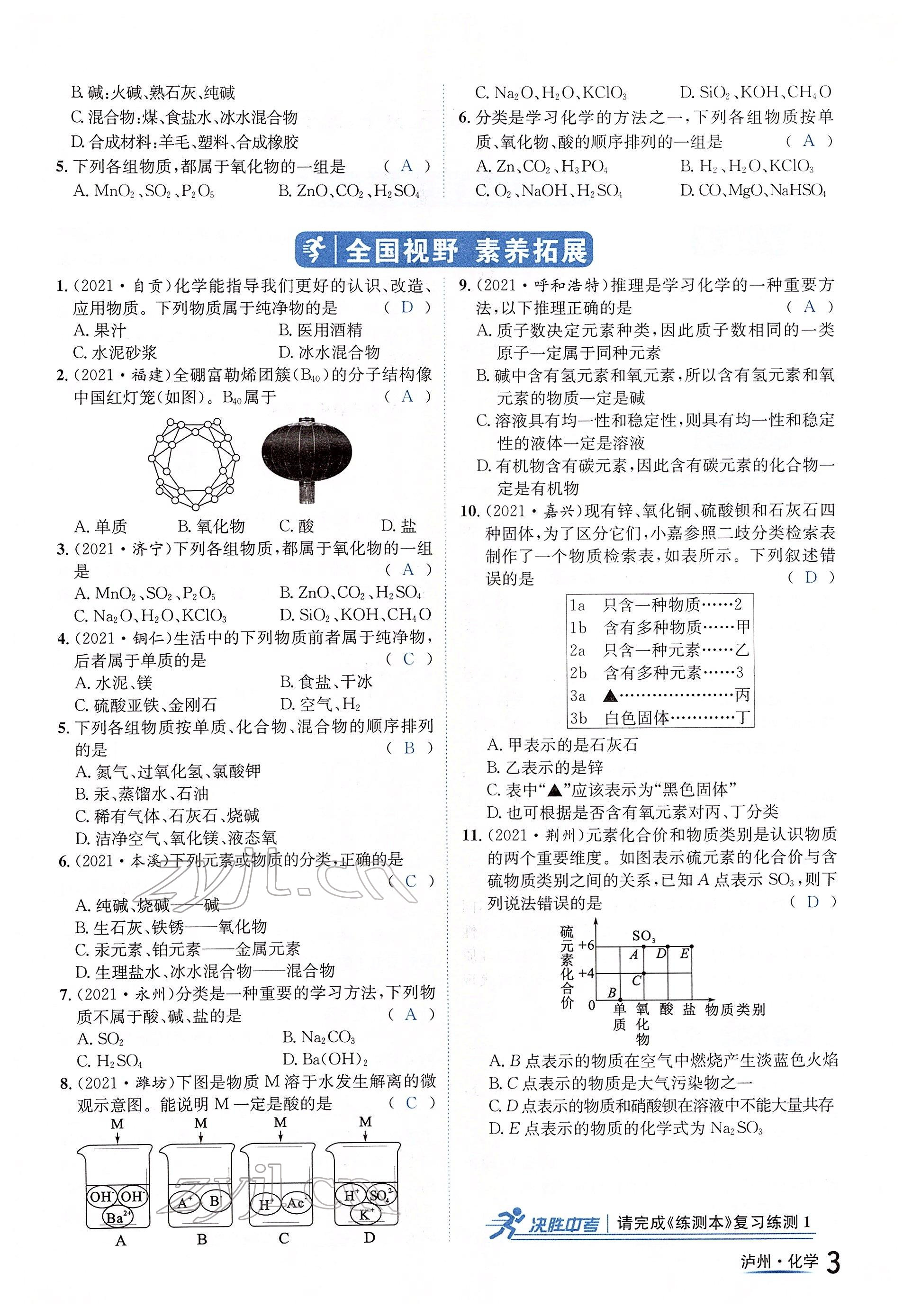 2022年国华考试中考总动员化学泸州专版 参考答案第3页