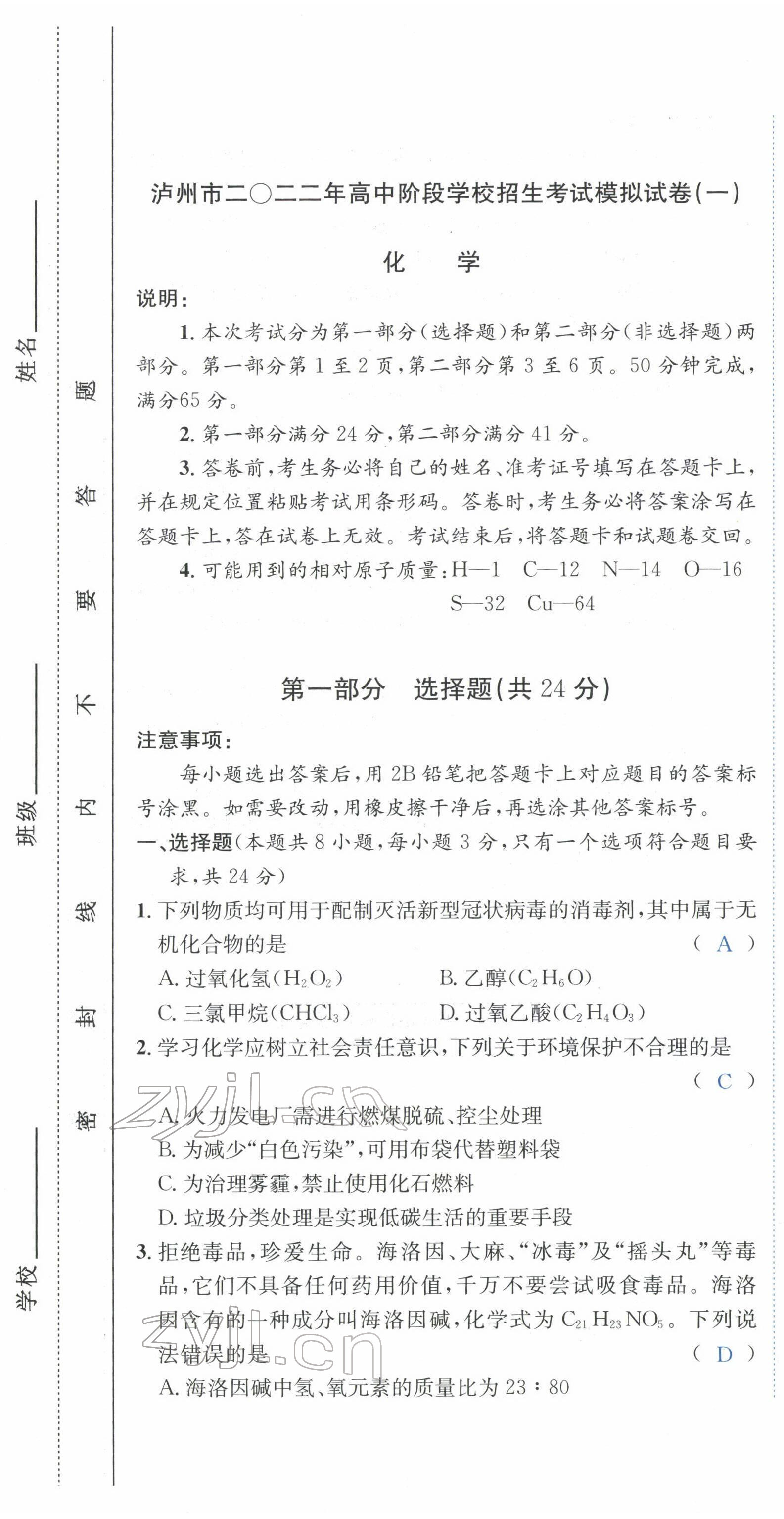 2022年国华考试中考总动员化学泸州专版 第17页