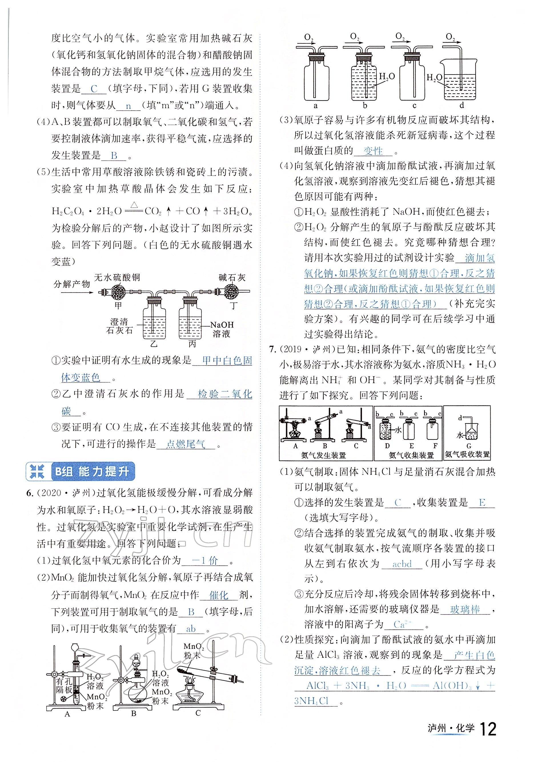 2022年国华考试中考总动员化学泸州专版 参考答案第12页