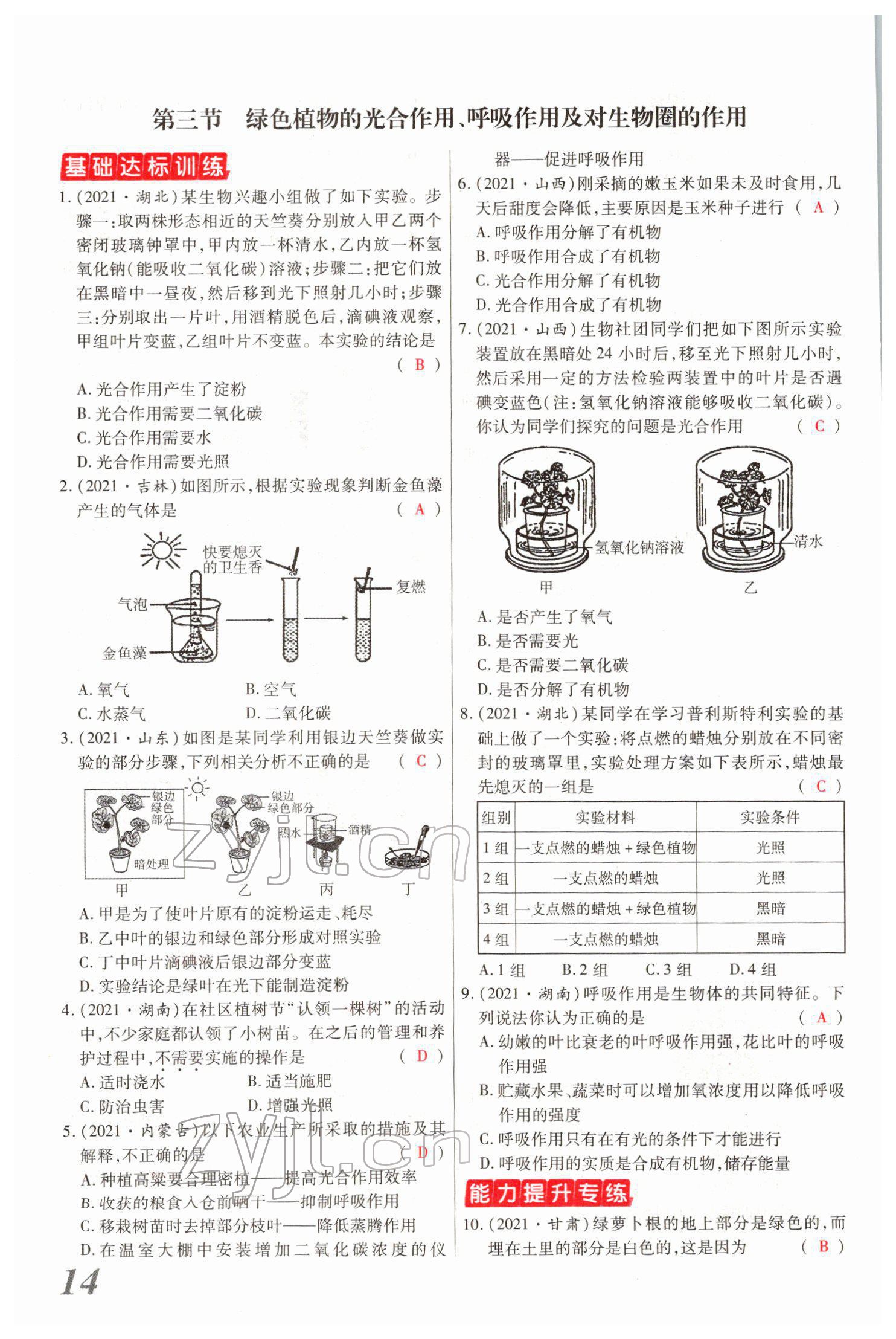 2022年新思路黑龍江教育出版社生物河南專版 參考答案第29頁