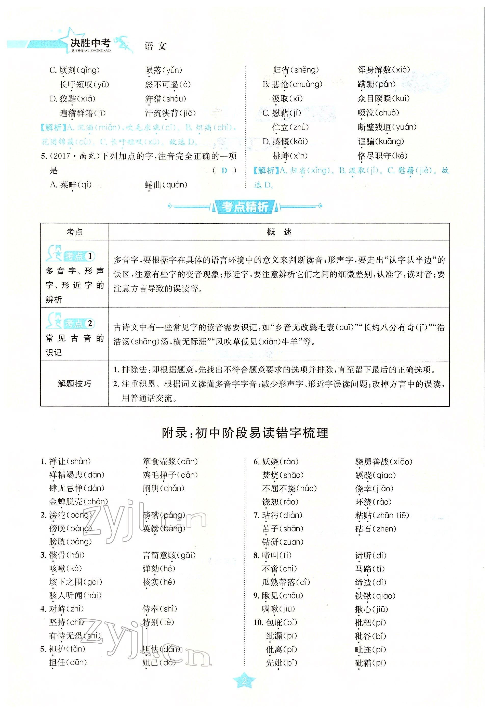 2022年决胜中考语文南充专版 参考答案第27页