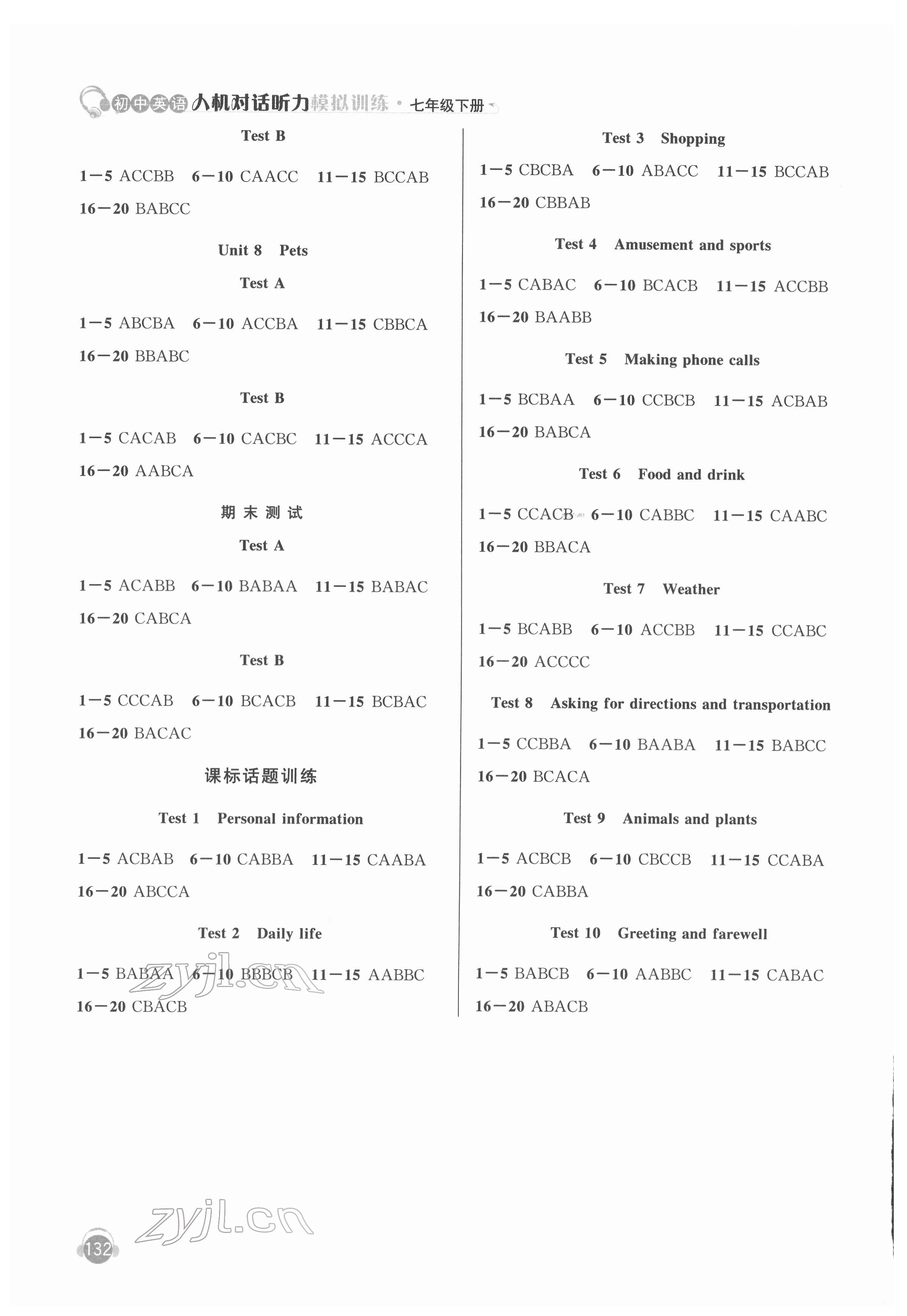 2022年初中英語人機對話聽力模擬訓(xùn)練七年級下冊 第2頁