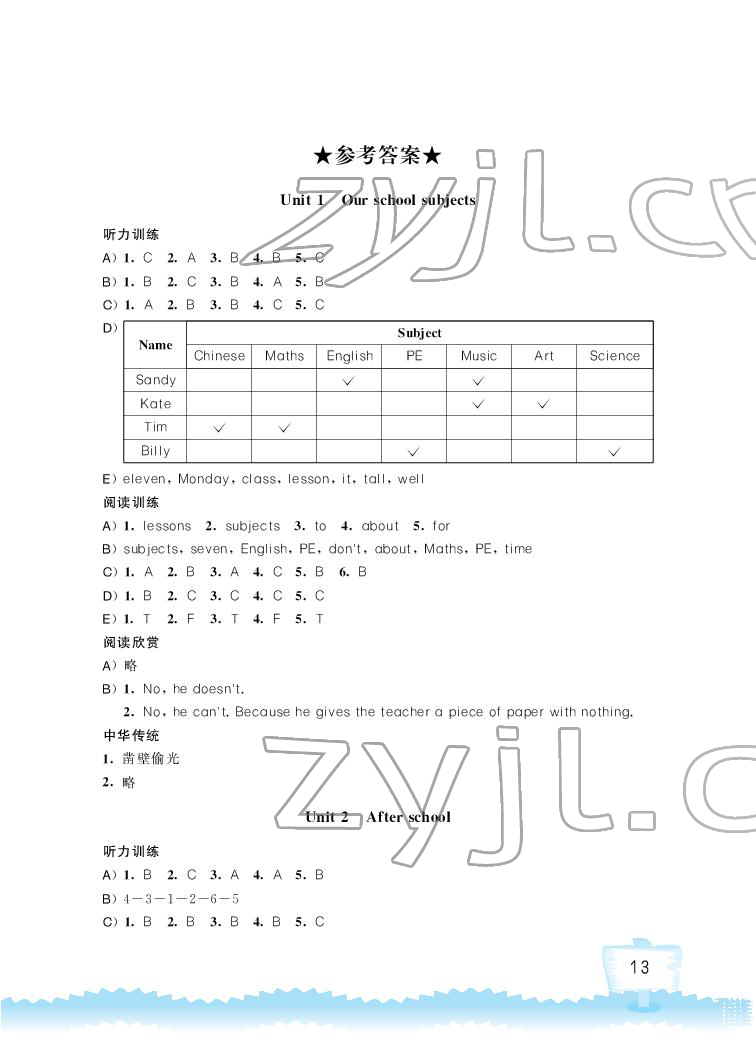 2022年英语听读空间四年级下册译林版加强版 参考答案第1页