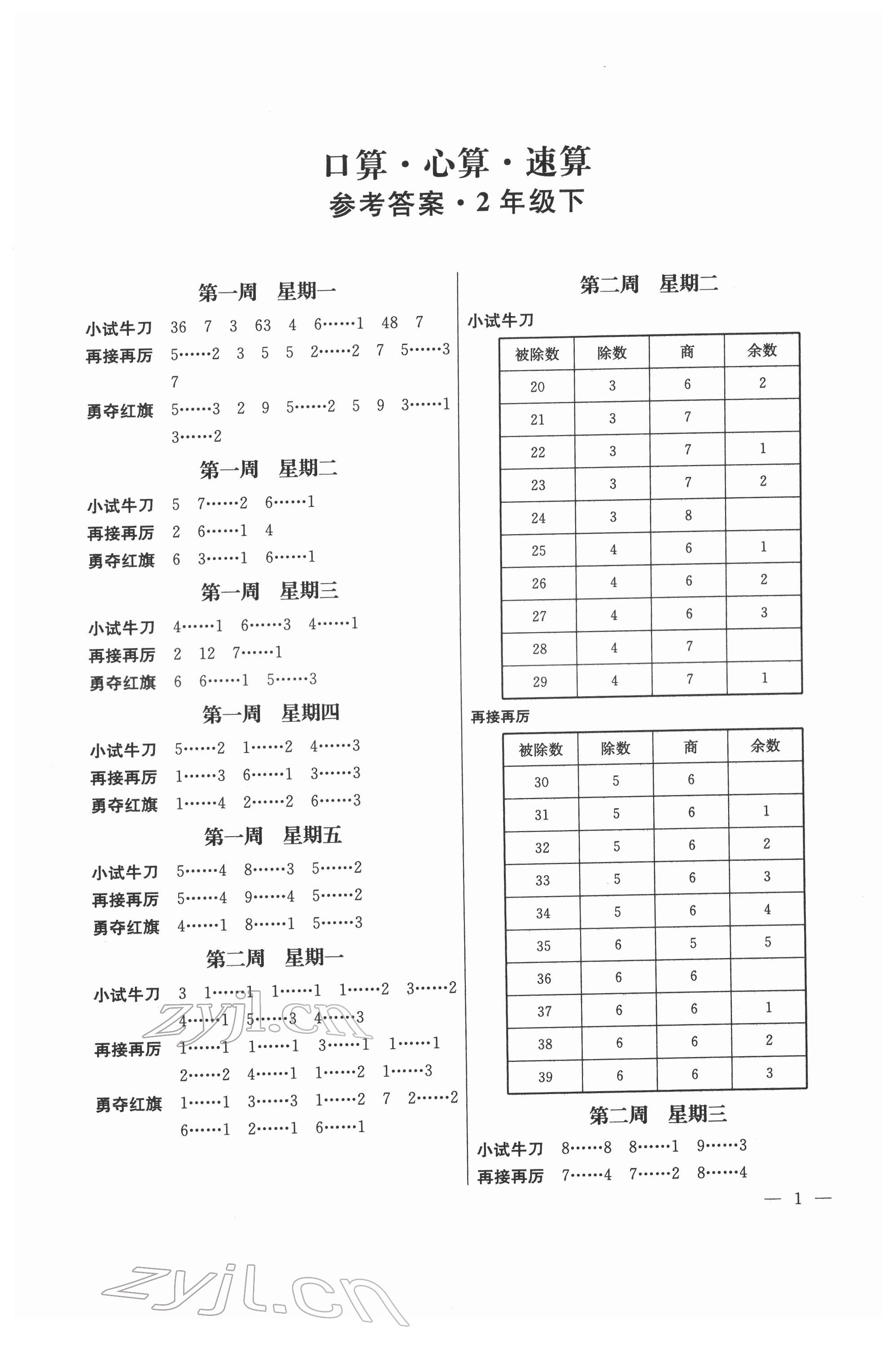 2022年口算心算速算二年級數學下冊蘇教版江蘇鳳凰美術出版社 第1頁