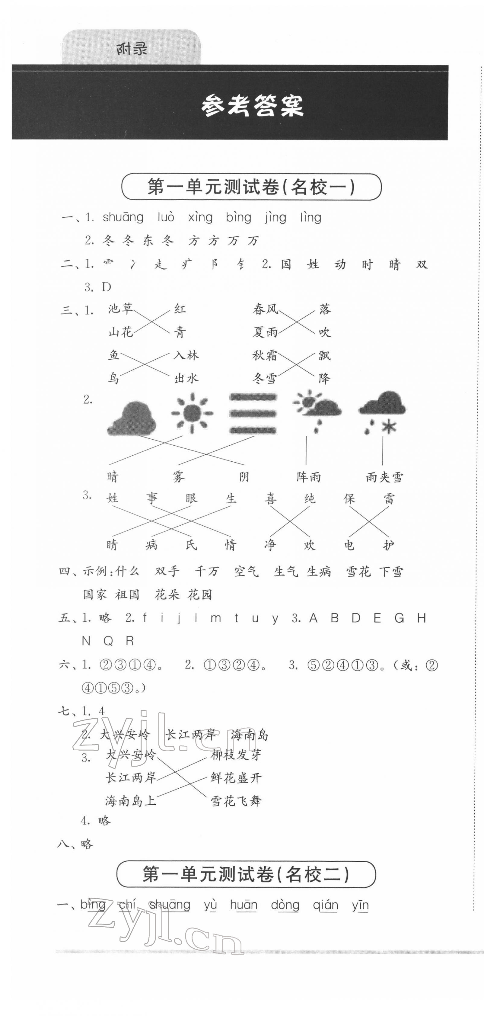 2022年上海名校名卷一年级语文第二学期人教版五四制 第1页