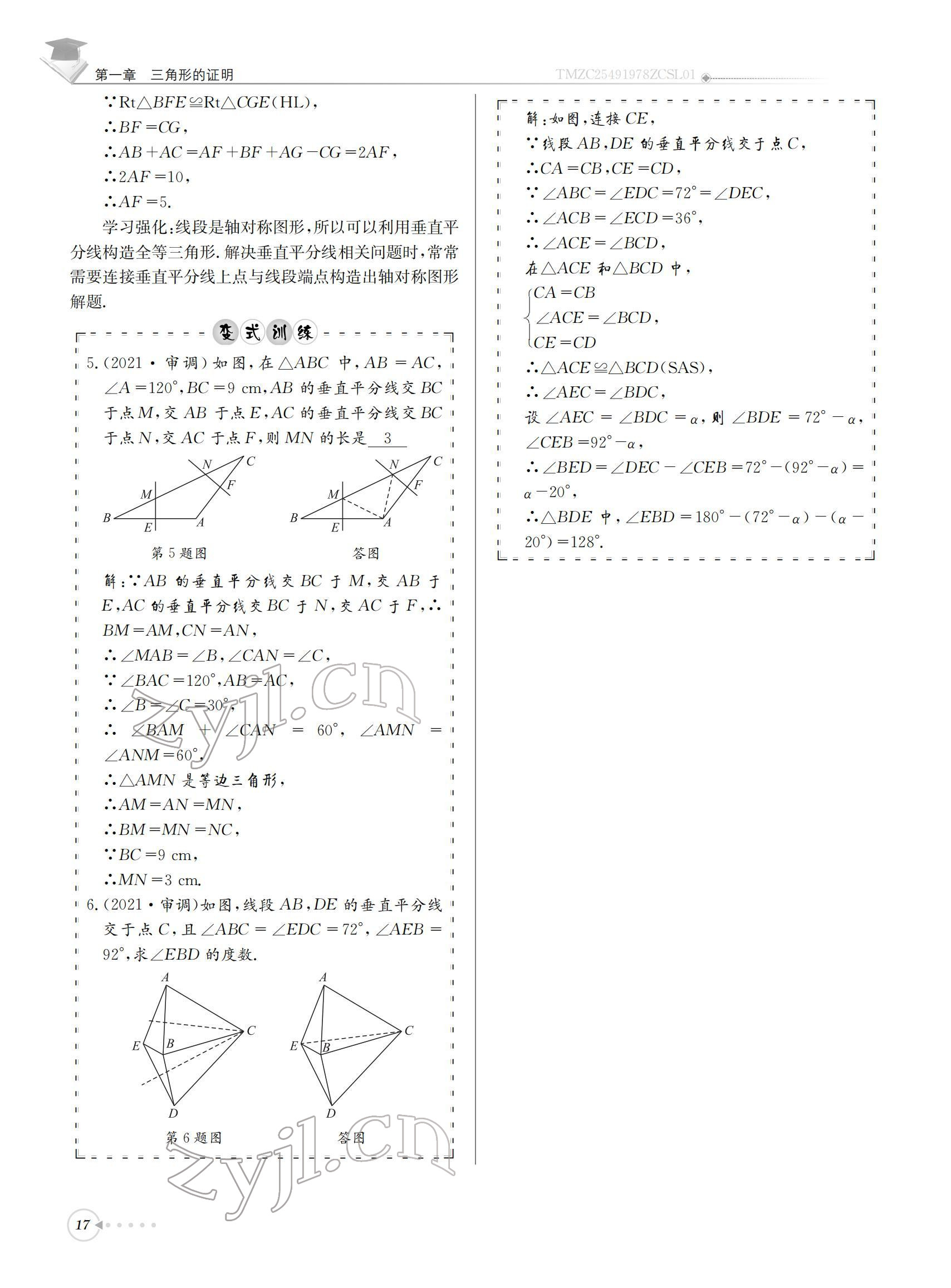 2022年初中數(shù)學(xué)每日核心導(dǎo)學(xué)八年級下冊北師大版 參考答案第17頁