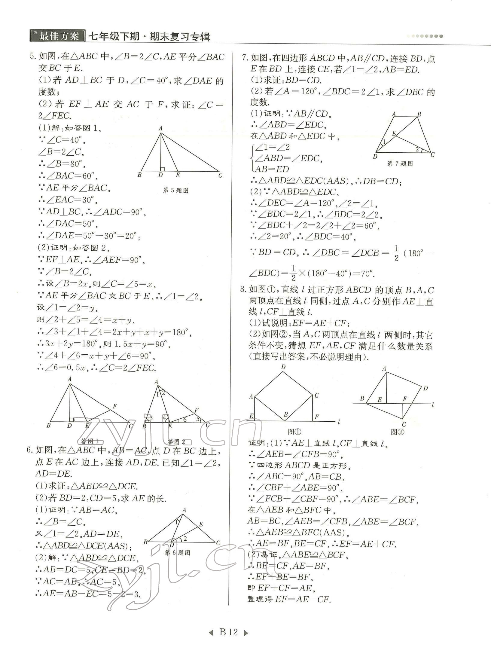 2022年每周过手最佳方案七年级数学下册北师大版 参考答案第12页