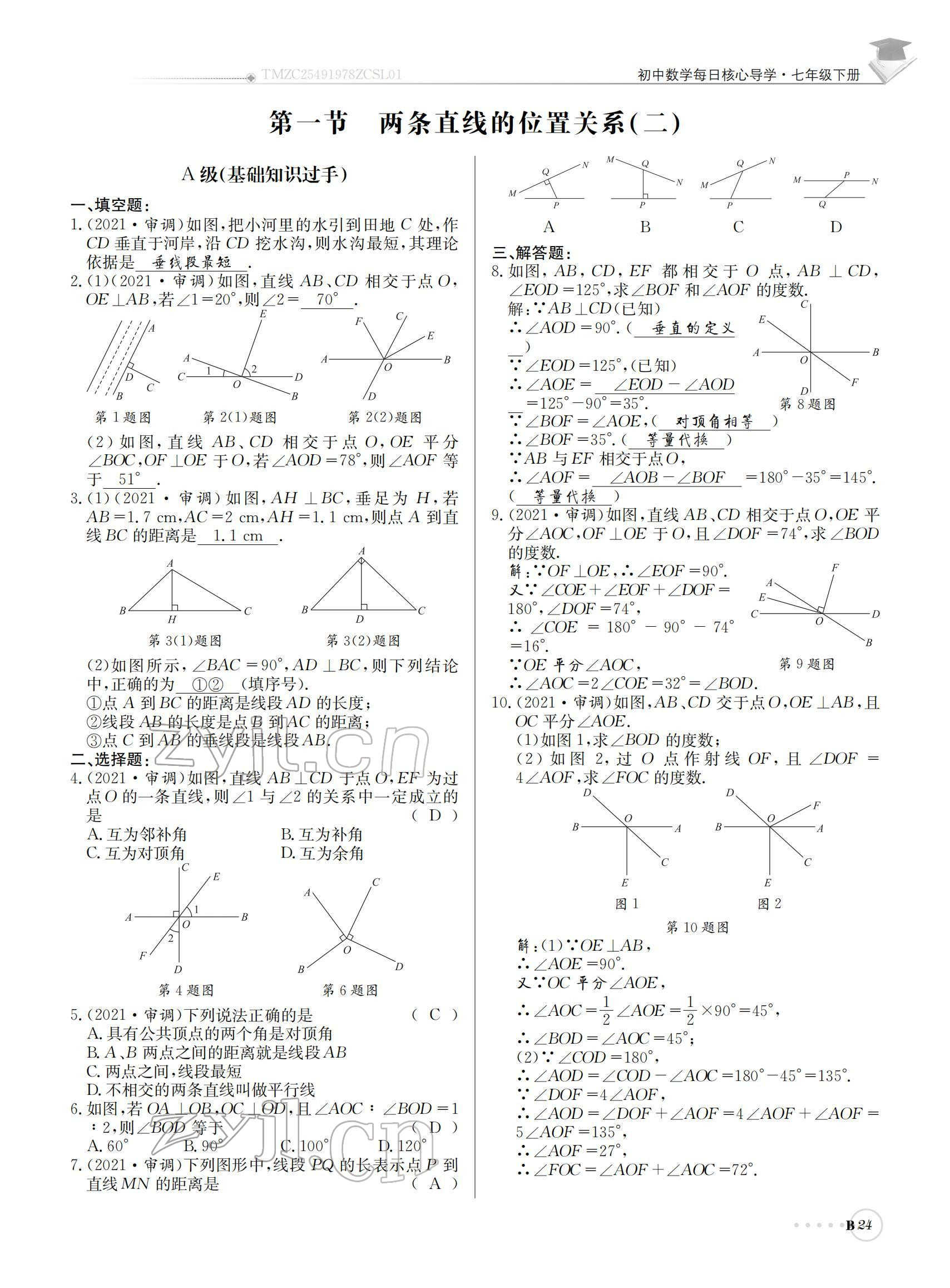 2022年初中数学每日核心导学七年级下册北师大版 参考答案第24页