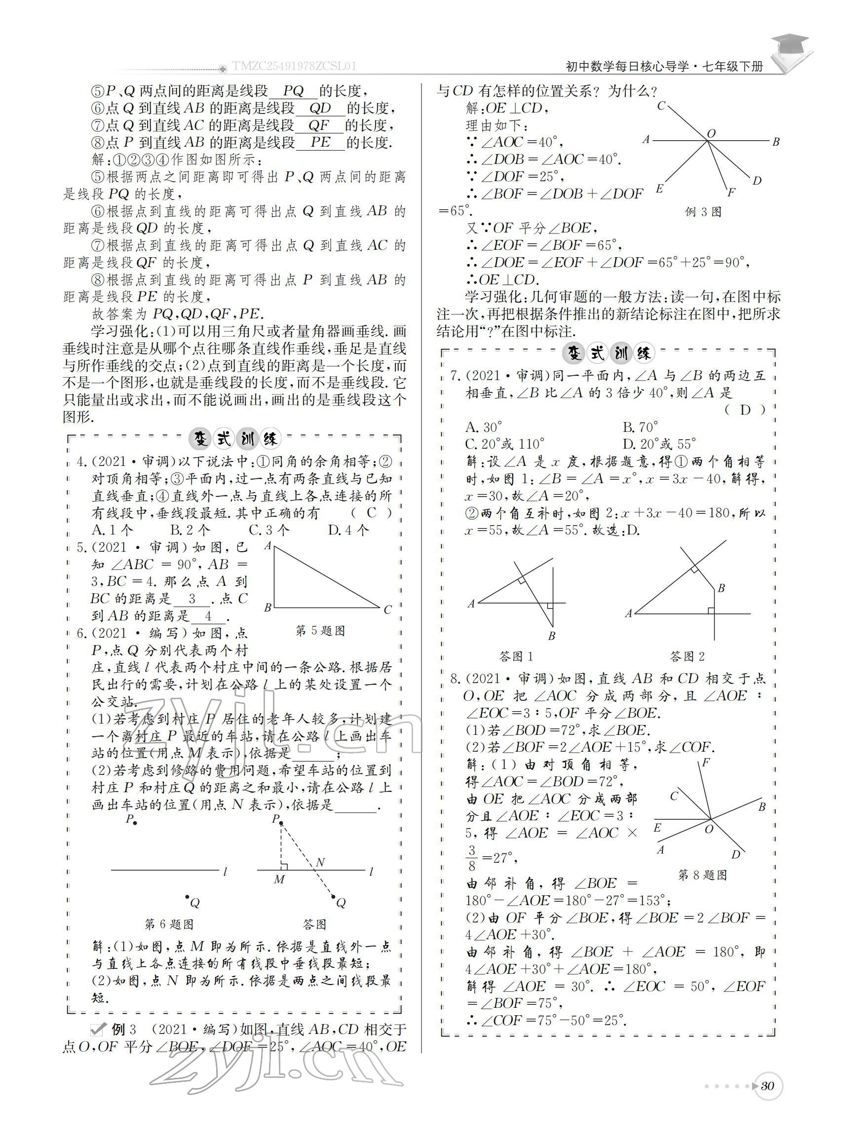 2022年初中数学每日核心导学七年级下册北师大版 参考答案第30页