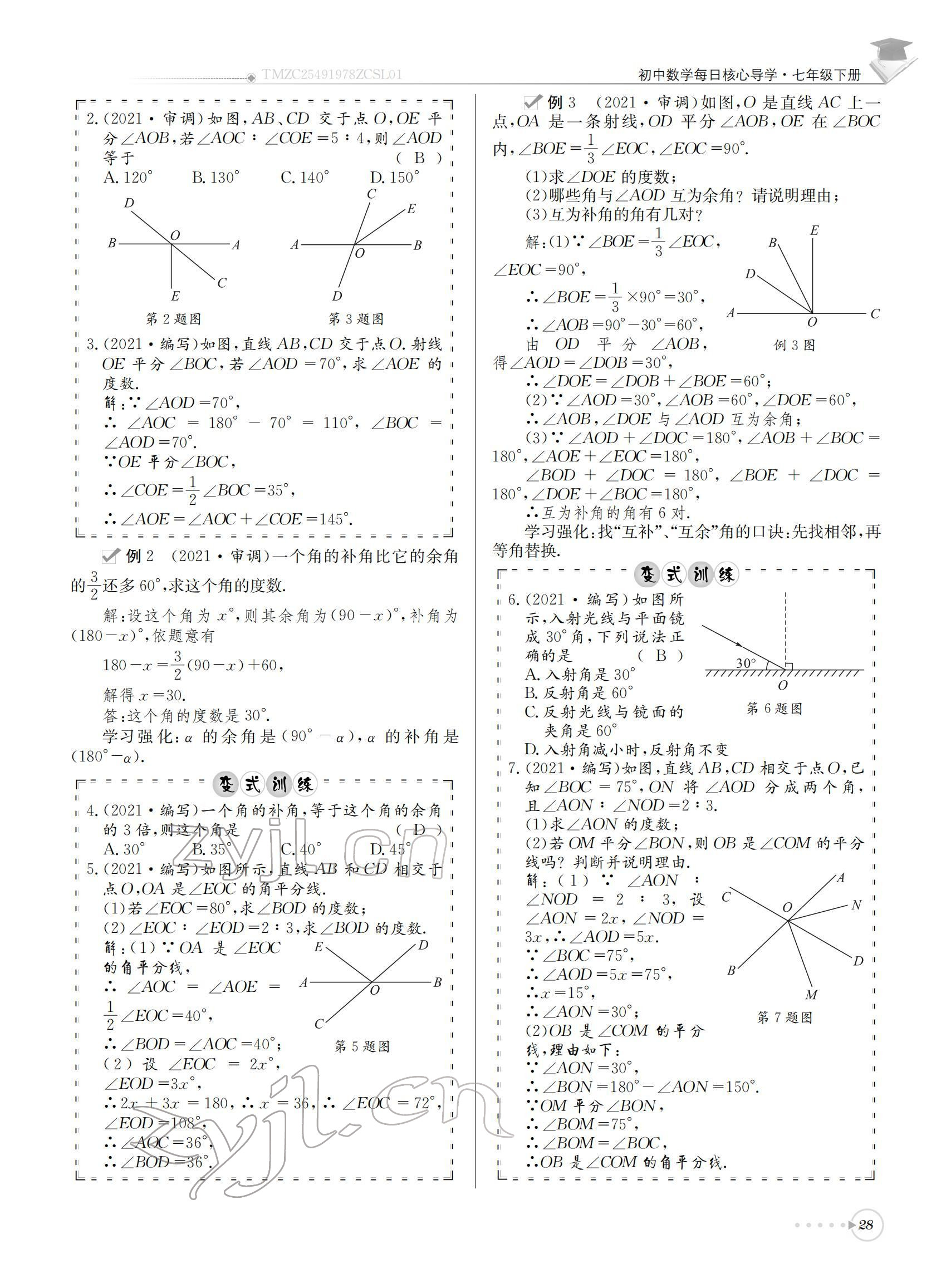 2022年初中数学每日核心导学七年级下册北师大版 参考答案第28页