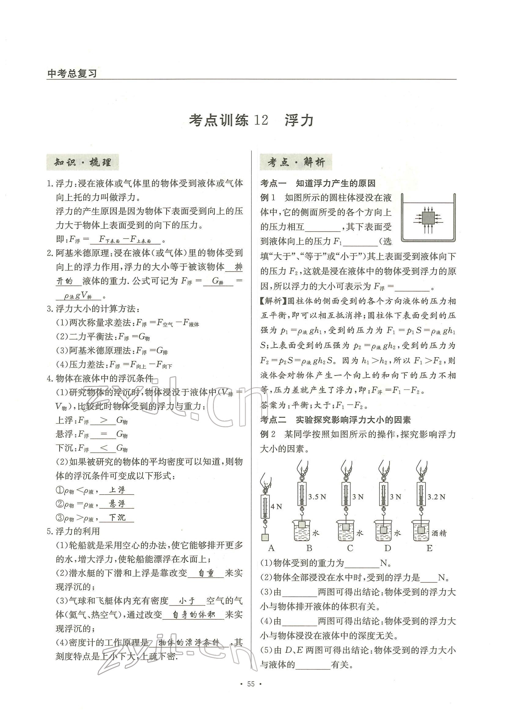 2022年物理風(fēng)向標(biāo)中考總復(fù)習(xí) 參考答案第55頁(yè)