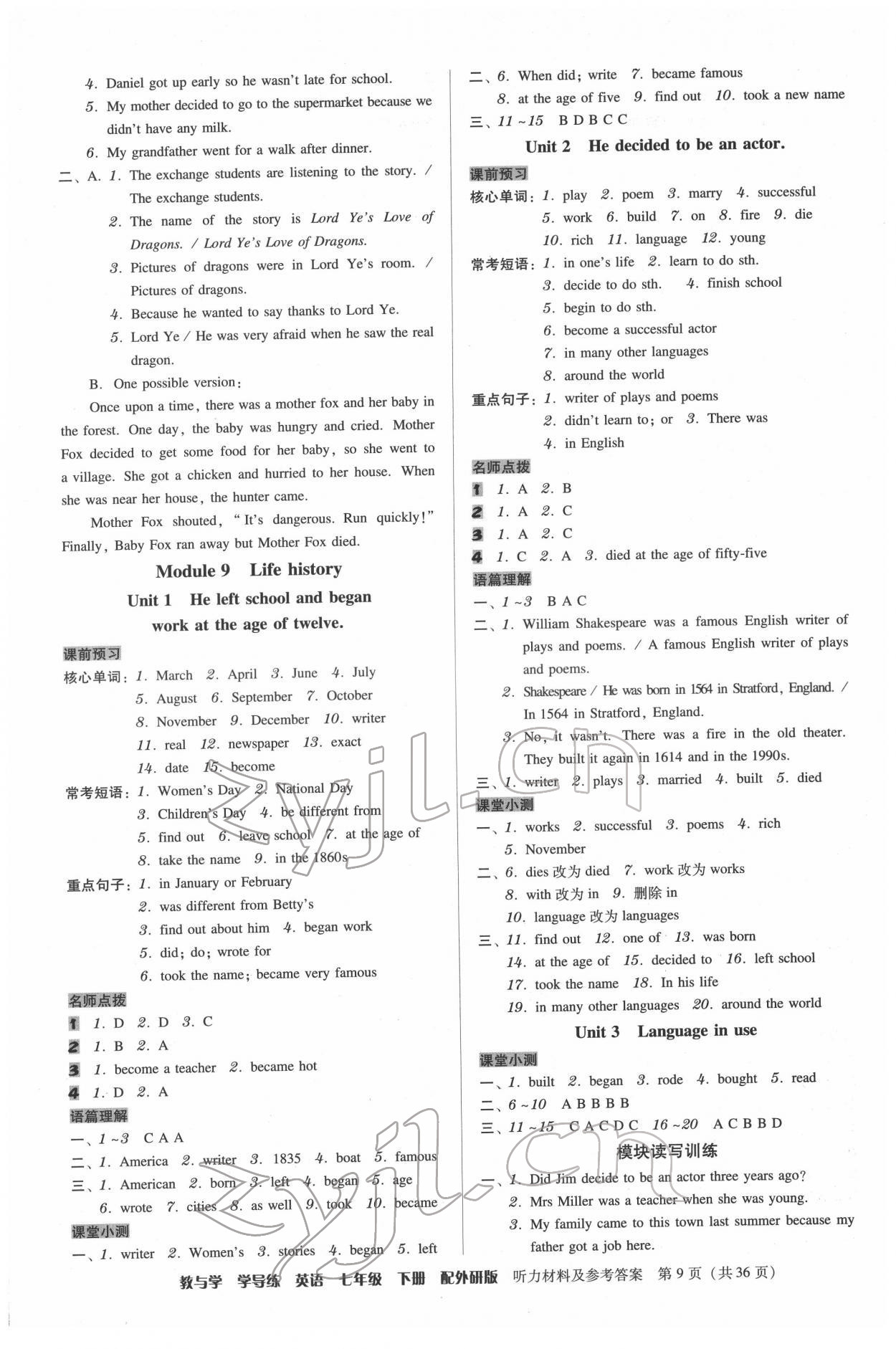 2022年教與學(xué)學(xué)導(dǎo)練七年級(jí)英語(yǔ)下冊(cè)外研版 第9頁(yè)