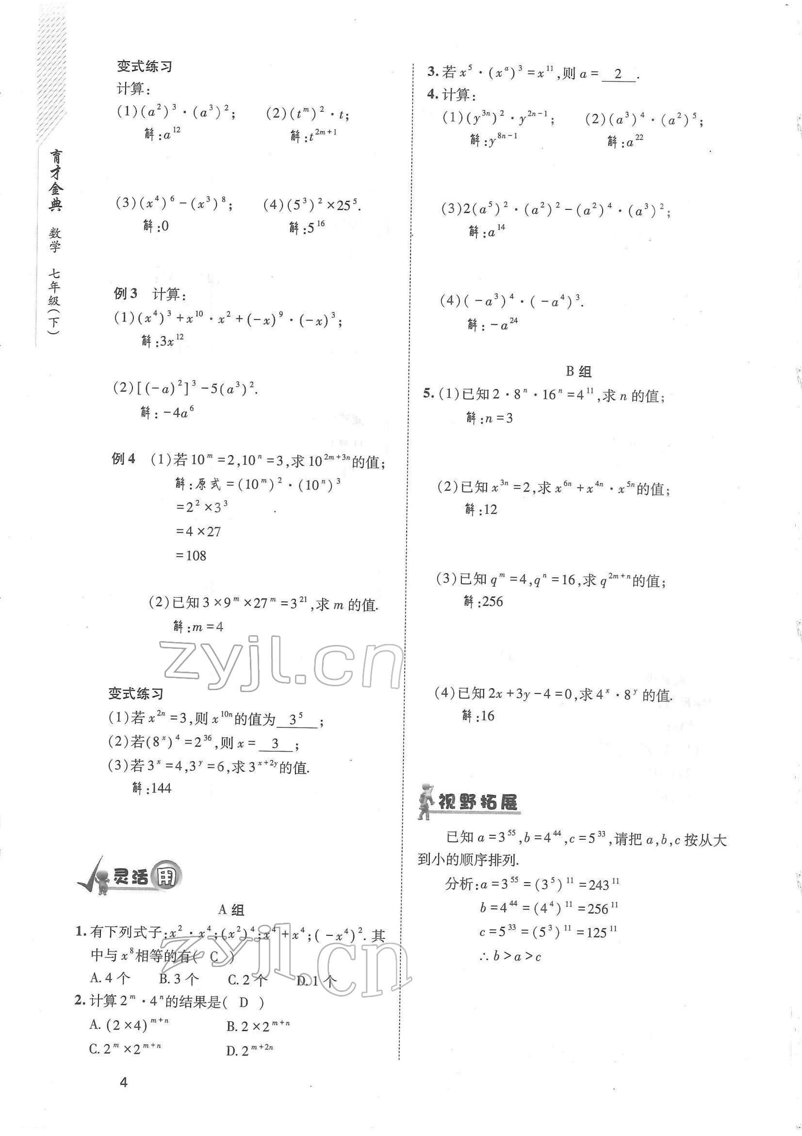 2022年育才金典七年級數(shù)學(xué)下冊北師大版 參考答案第4頁