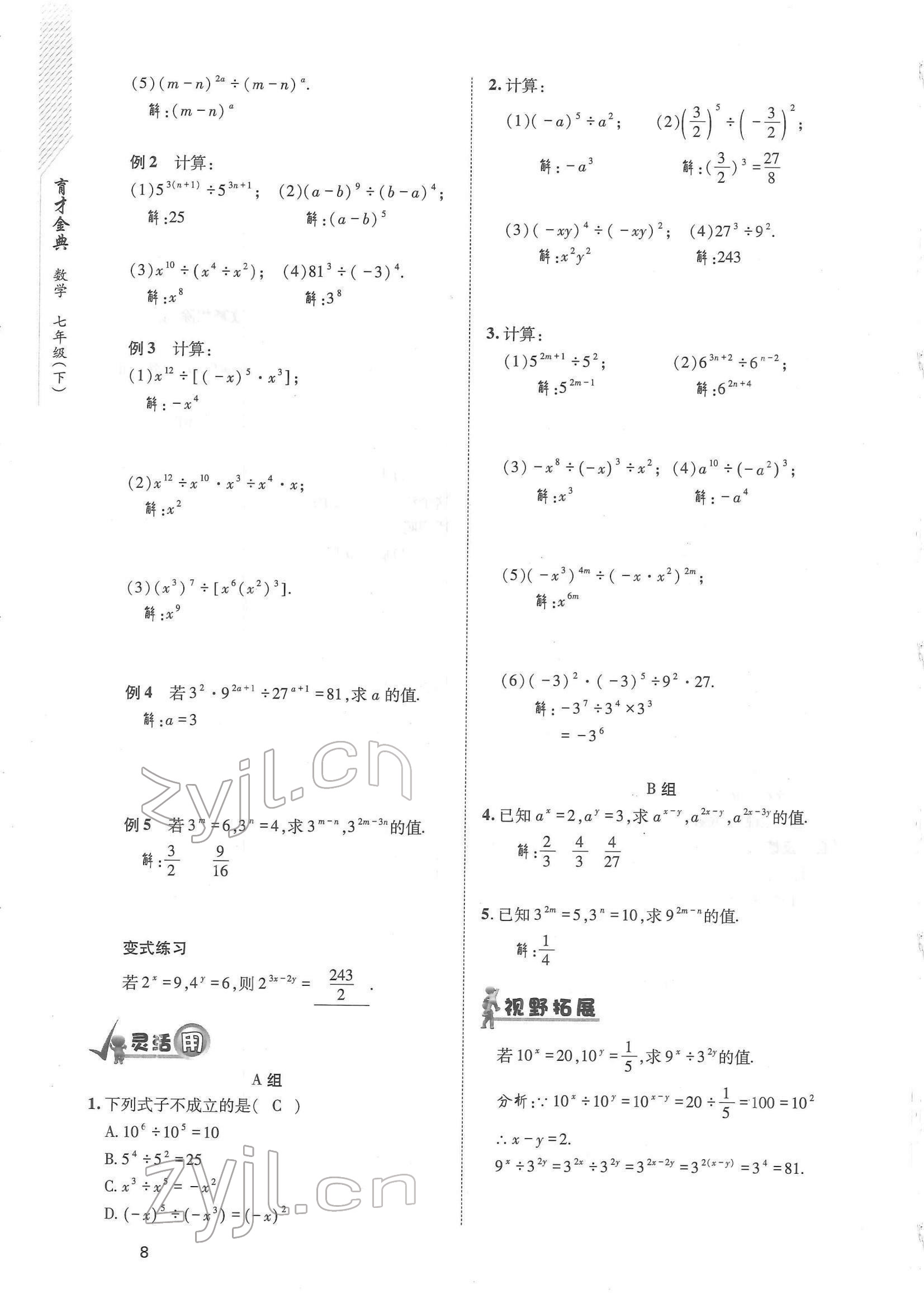 2022年育才金典七年級(jí)數(shù)學(xué)下冊(cè)北師大版 參考答案第8頁